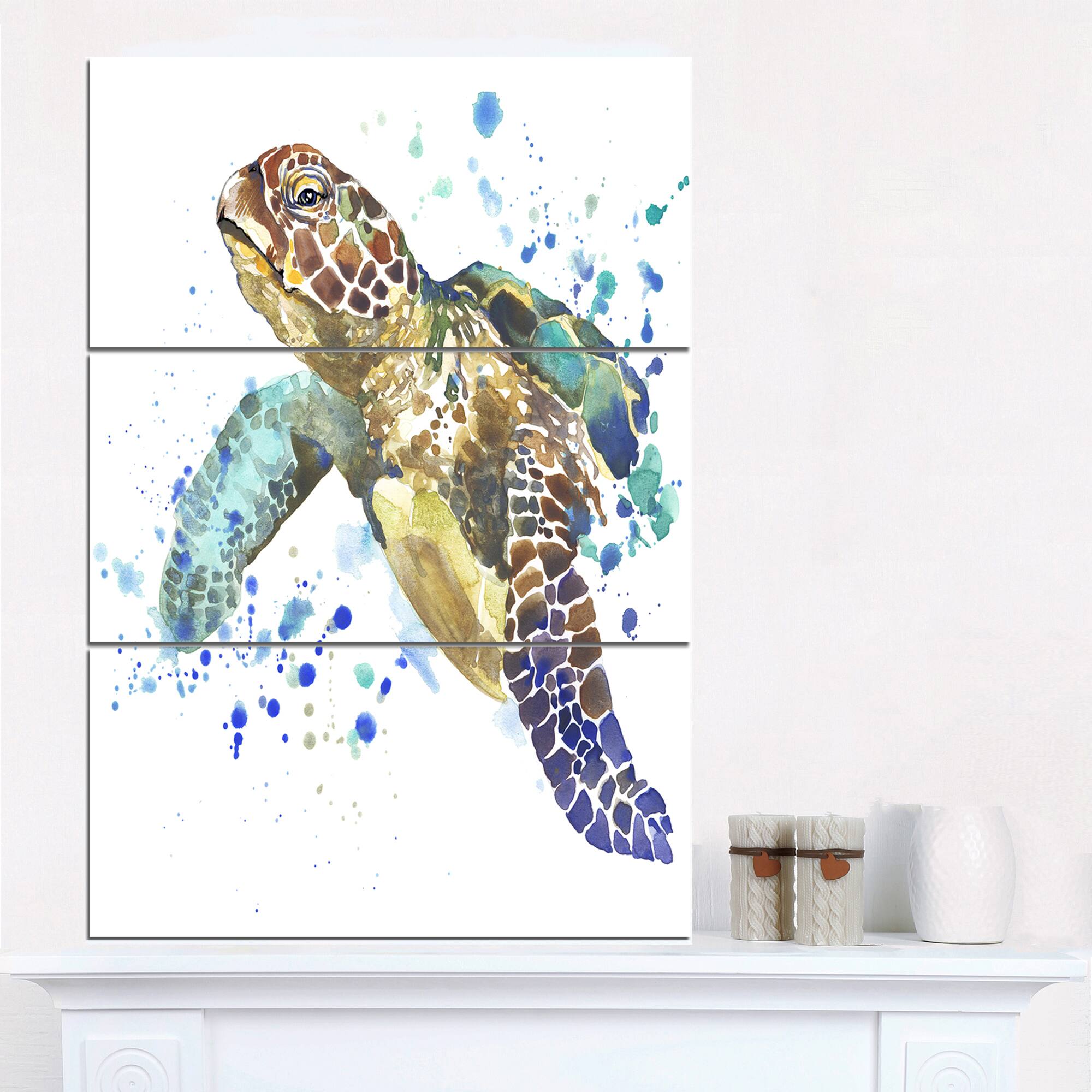 Designart - Blue Sea Turtle - Animal Canvas Art Print