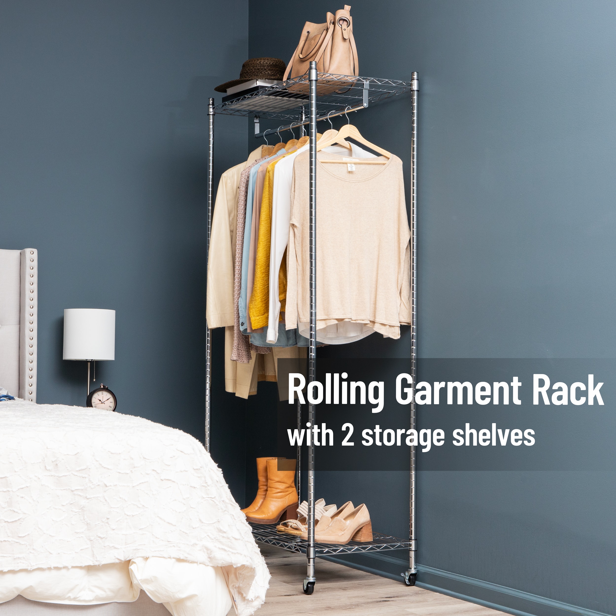 Mind Reader Heavy Duty Rolling Garment Rack with Adjustable Bar, Chrome