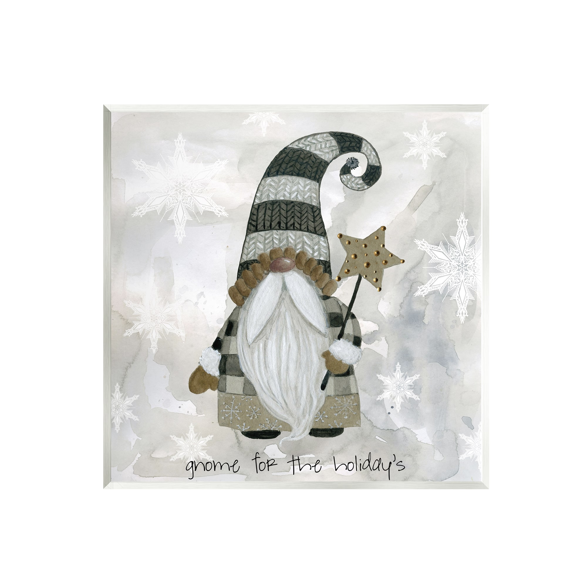 Stupell Industries Gnome for Holidays Snowflakes Wall Plaque Art