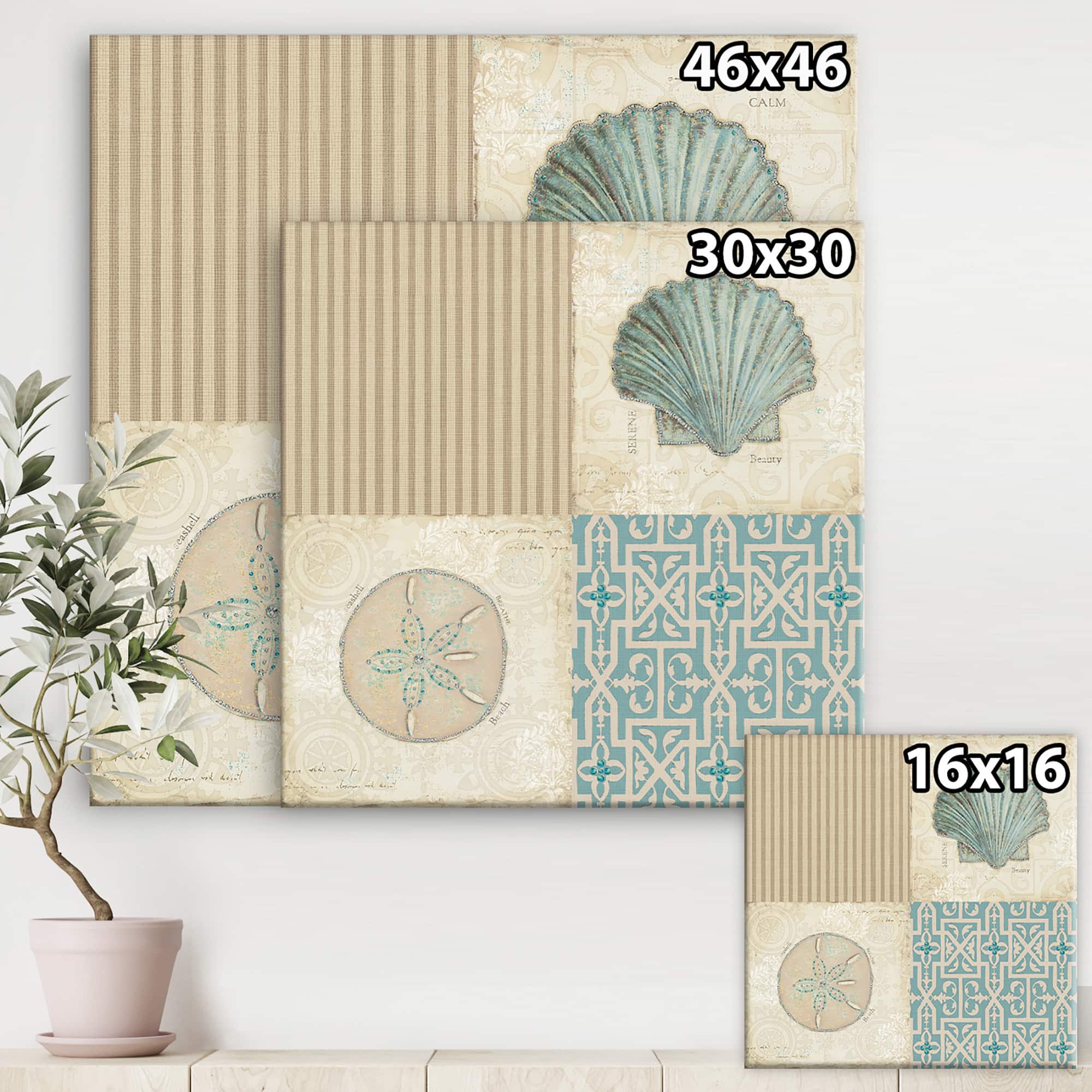 Designart - Beach Treasures Collage I - Traditional Bathroom Canvas Artwork