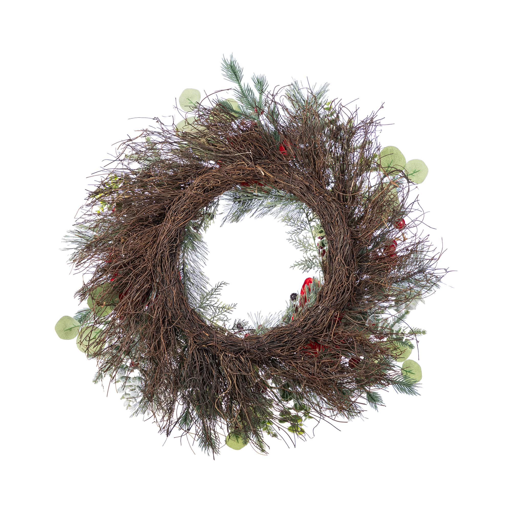 Glitzhome® 24"D Christmas Red Mangnolia & Berry Wreath