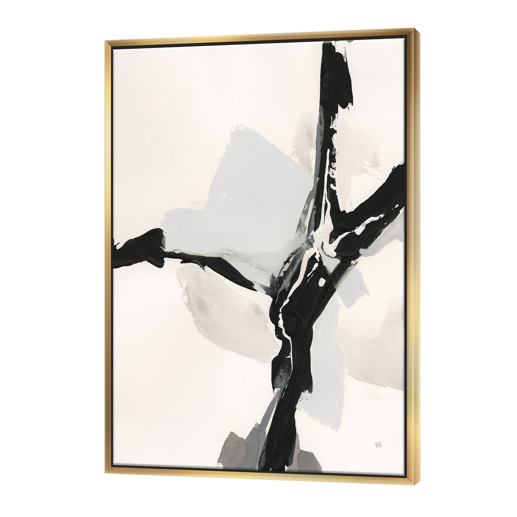 Designart - Abstract Neutral III - Mid-Century Modern Canvas in Gold Frame