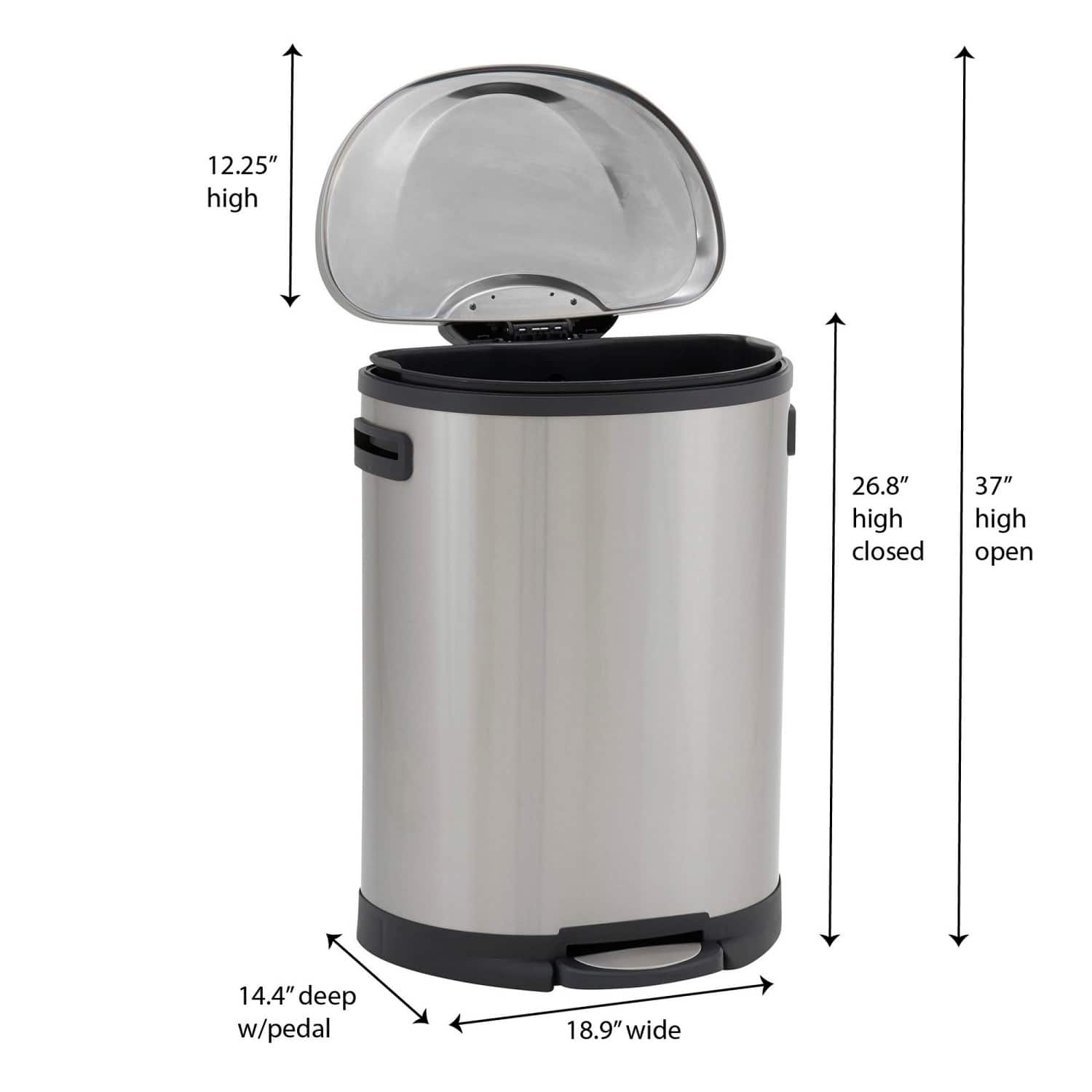 Household Essentials 13 gal. Stainless Steel Oval Trash Can with Step