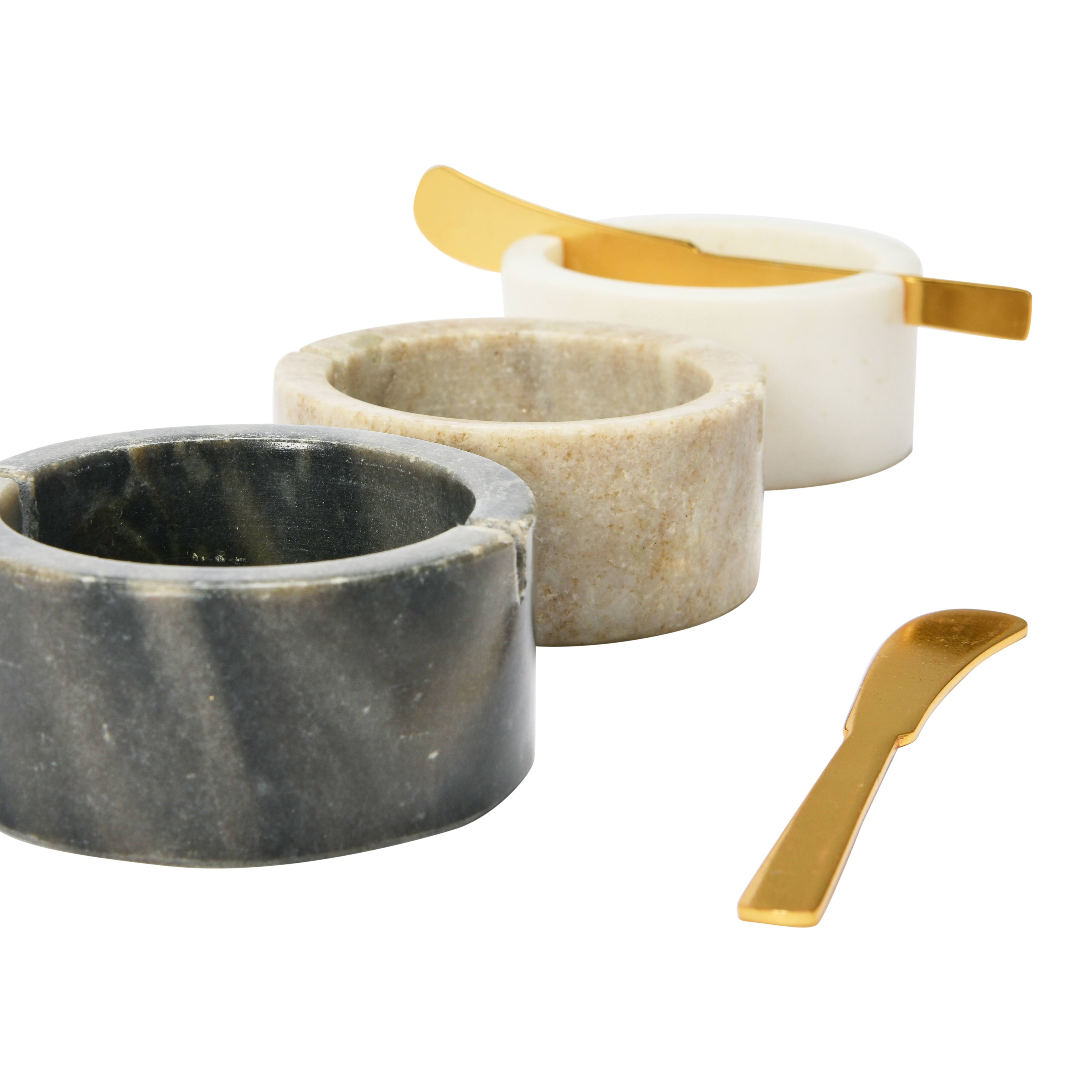 Hello Honey&#xAE; 1.5&#x22; Salt &#x26; Pepper Marble Pinch Bowls with Metal Knifes