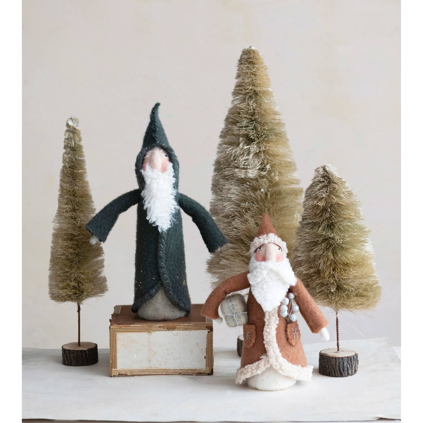 Hello Honey&#xAE; 13.75&#x22; Green Wool Felt Santa with Embroidery &#x26; Beads