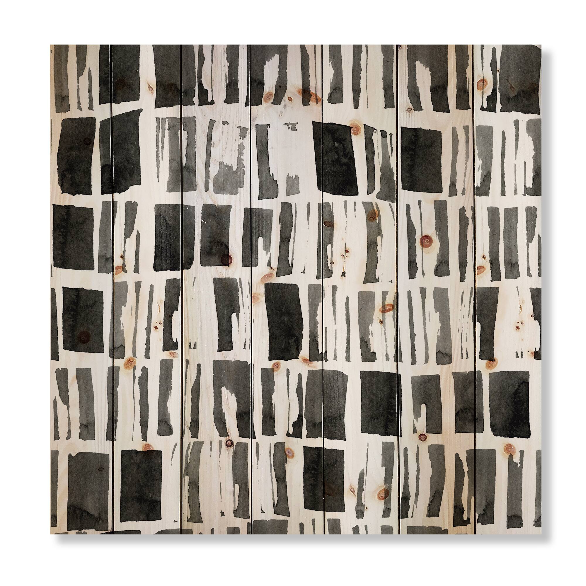 Designart - Abstract Monochrome Bricks - Modern Print on Natural Pine Wood