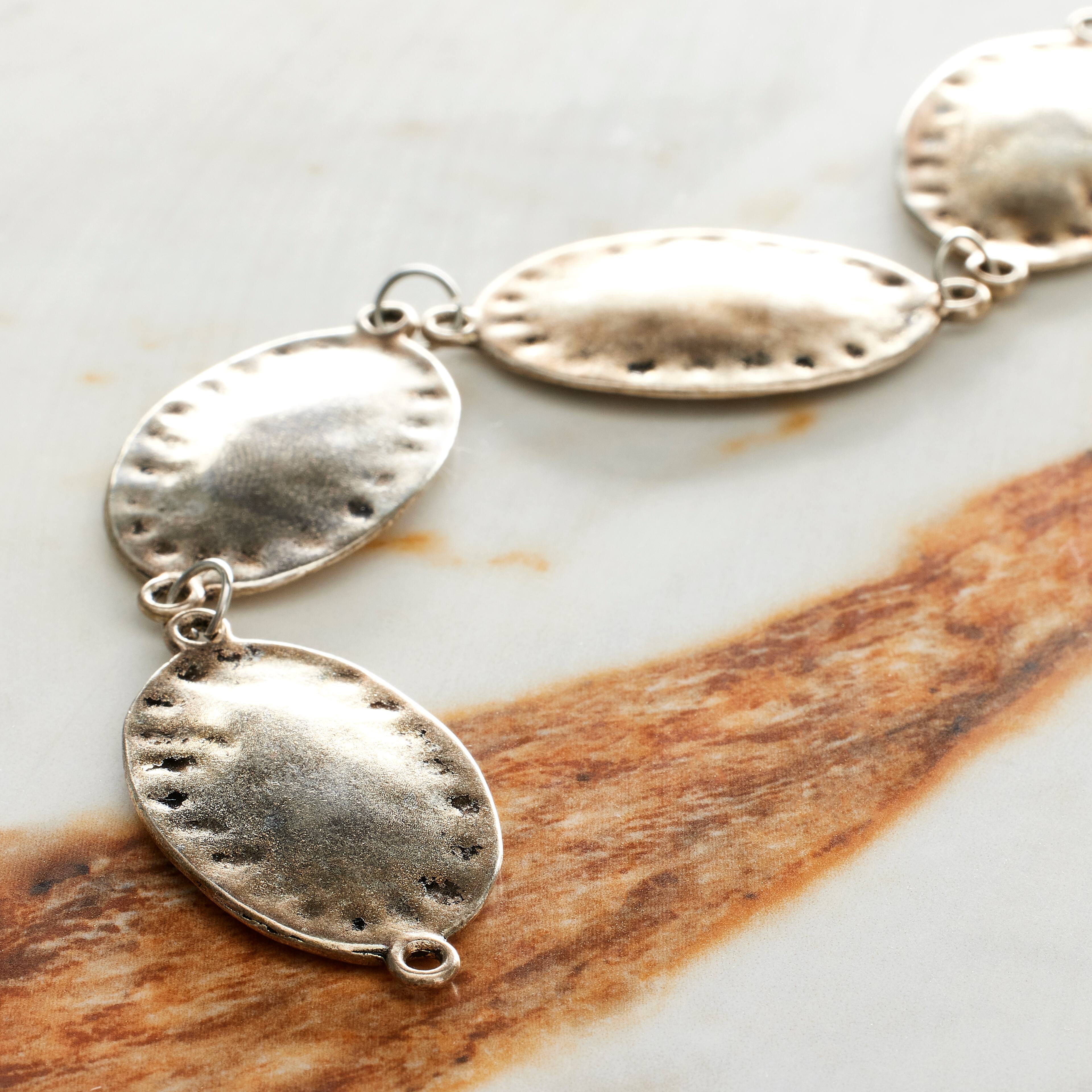 12 Pack:  Silver Plated Metal Oval Beads, 33mm by Bead Landing™