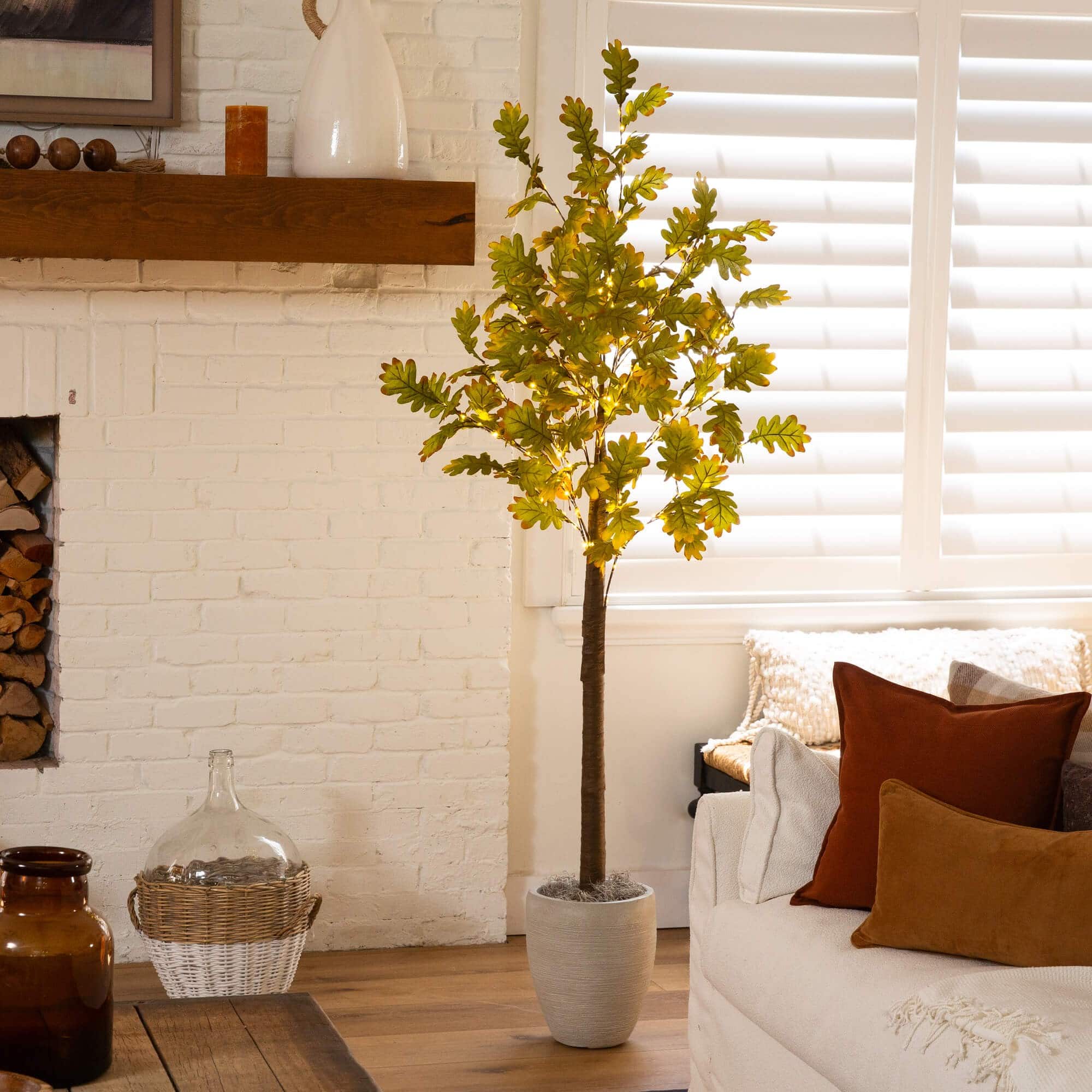 5ft. Pre-Lit Green Autumn Oak Artificial Fall Tree with 200 Warm White LED Lights