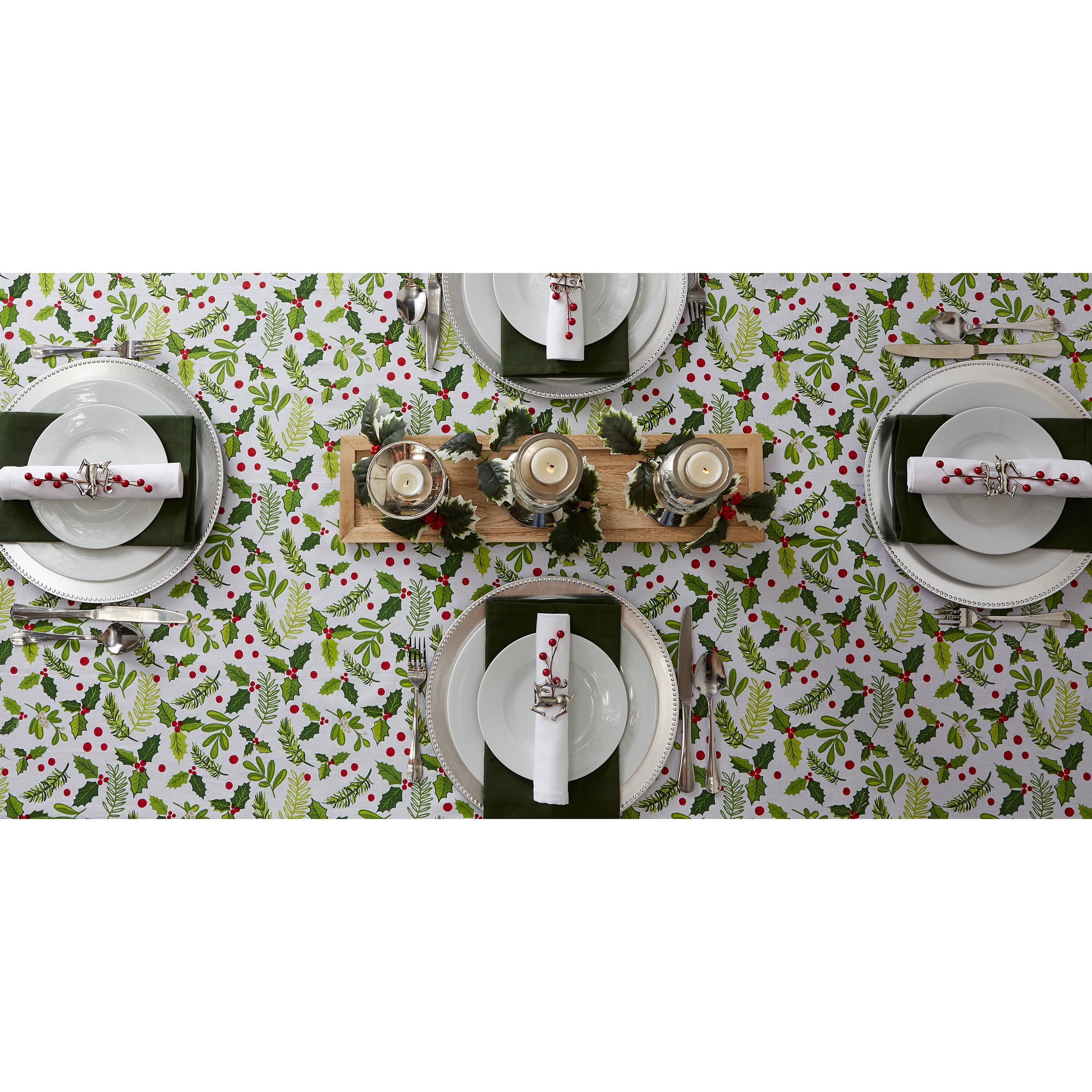 DII&#xAE; 52&#x22; Boughs of Holly Print Tablecloth