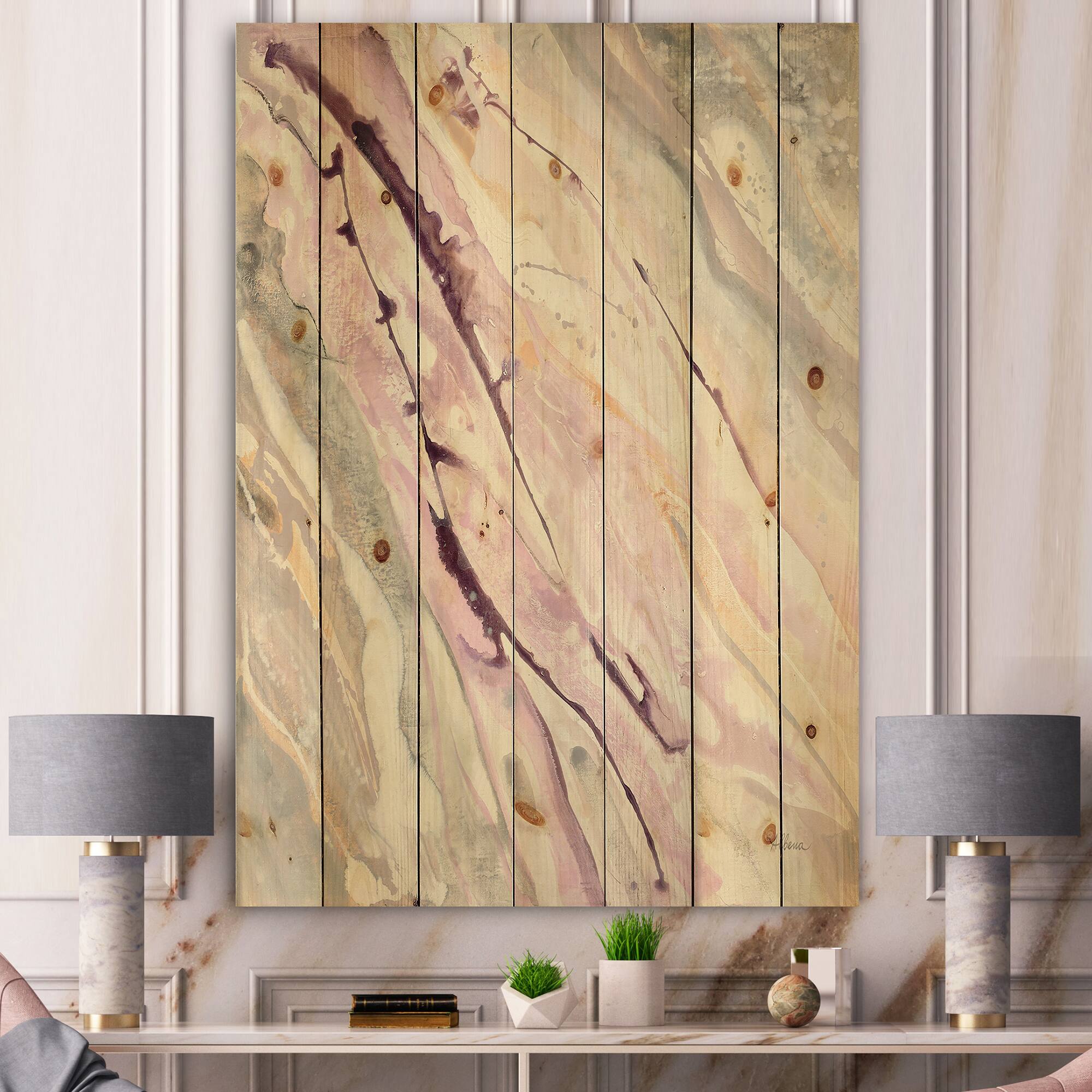 Designart - Shaby Pink Marble - Sleek &#x26; Chic Modern Print on Natural Pine Wood