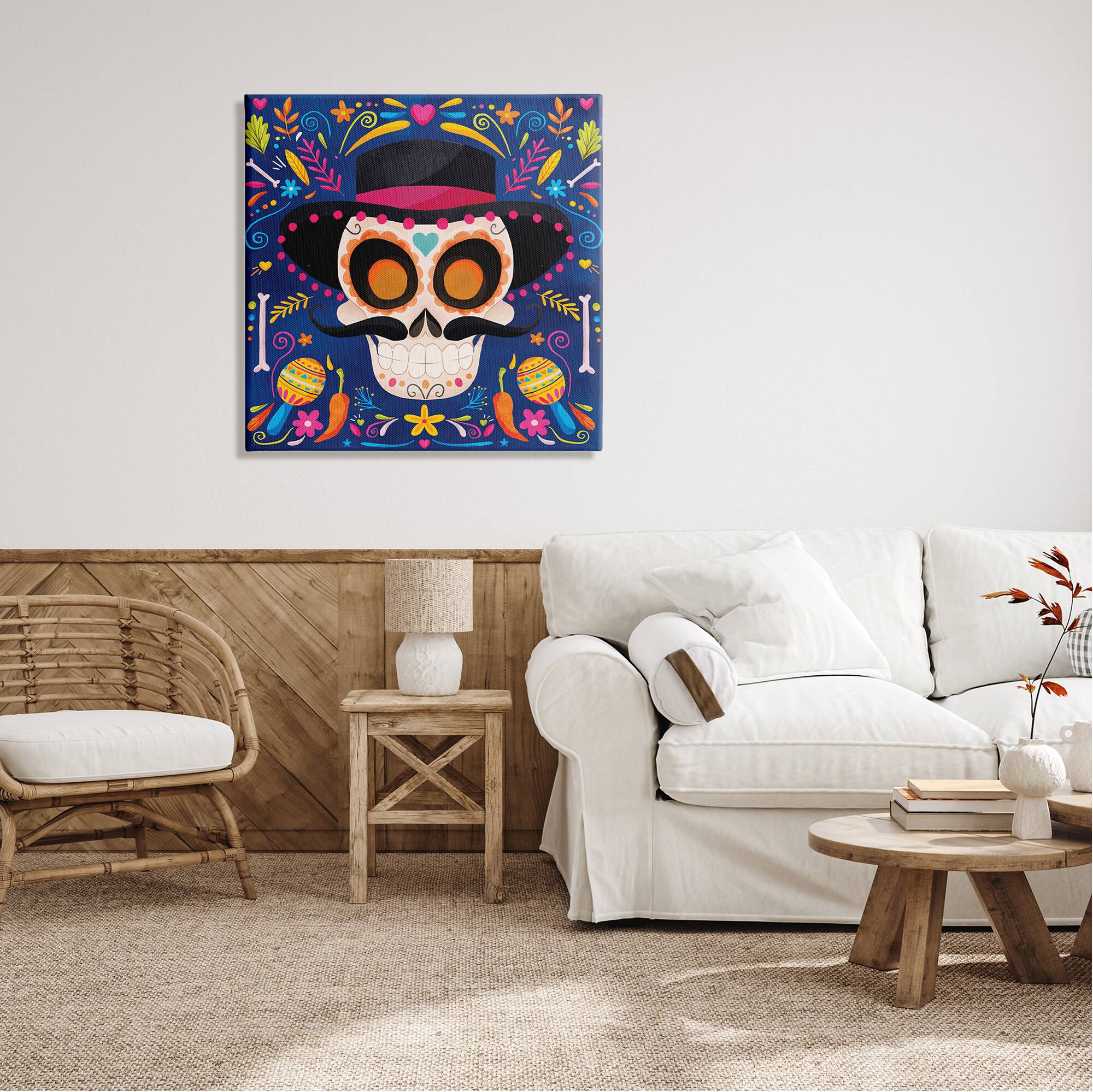 Stupell Industries Day Of Dead Patterned Skull Canvas Wall Art