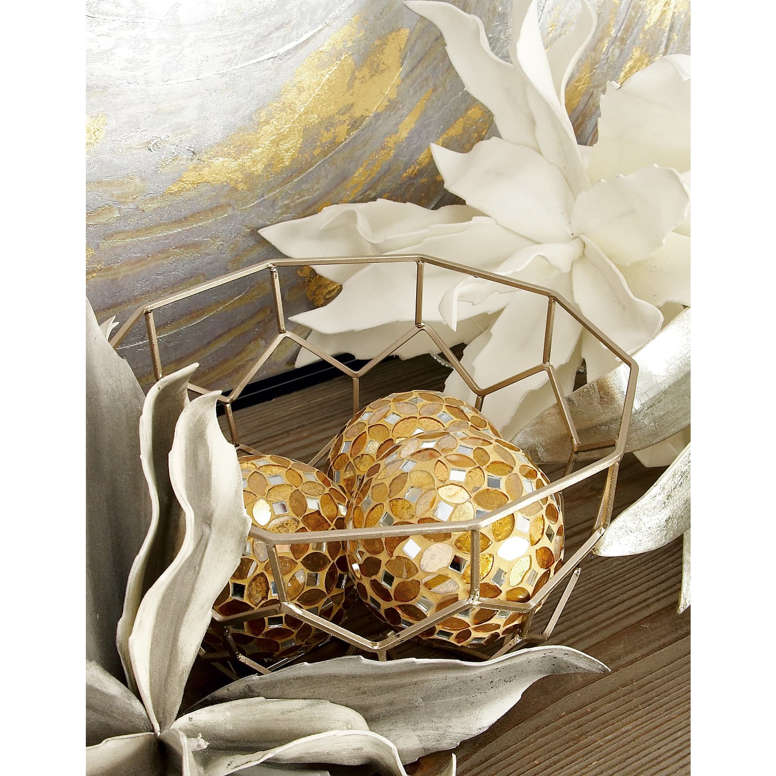 4&#x22; Glam Gold &#x26; White Plastic Orb Vase Fillers, 4ct.