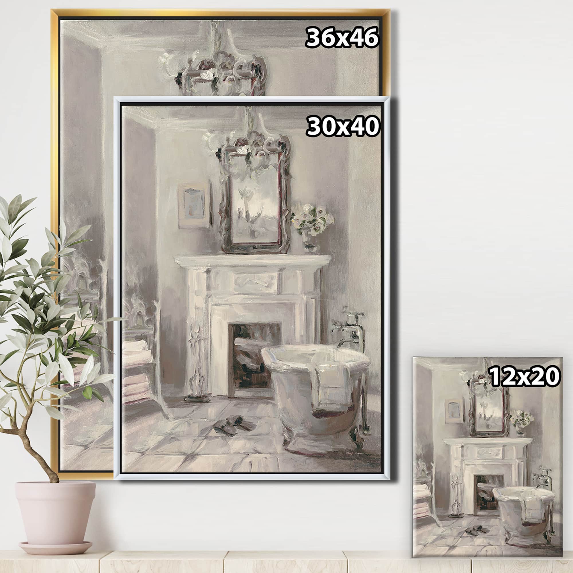 Designart - French Bathroom Vintage I - Traditional Bathroom Canvas in Gold Frame