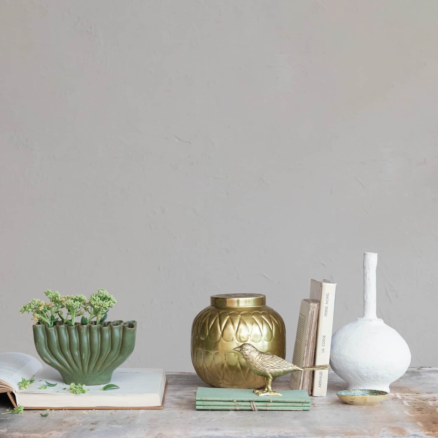 Hello Honey&#xAE; 8&#x22; Green 9 Sectioned Sculptural Stoneware Vase