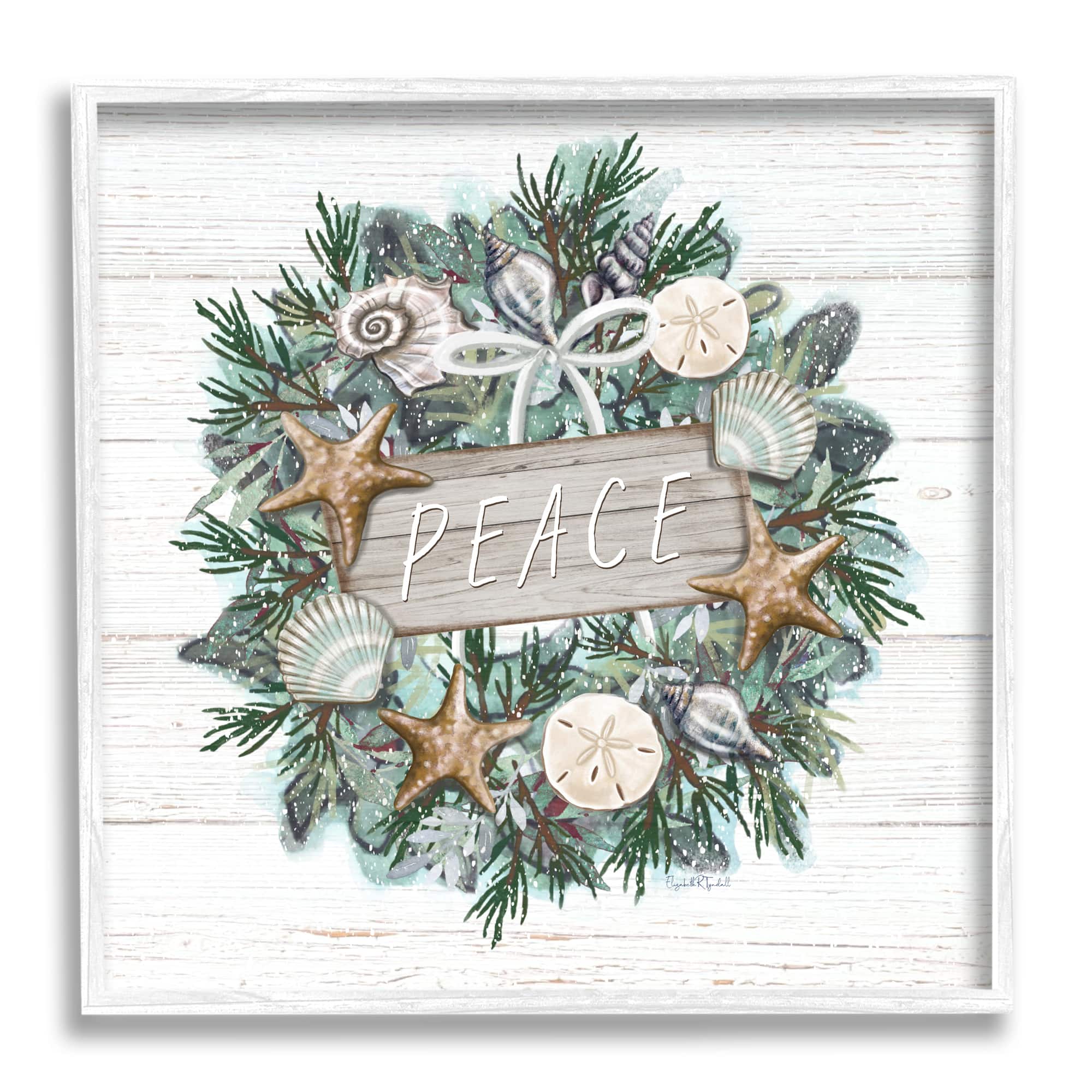 Stupell Industries Sea Life Holiday Peace Wreath Framed Giclee Art