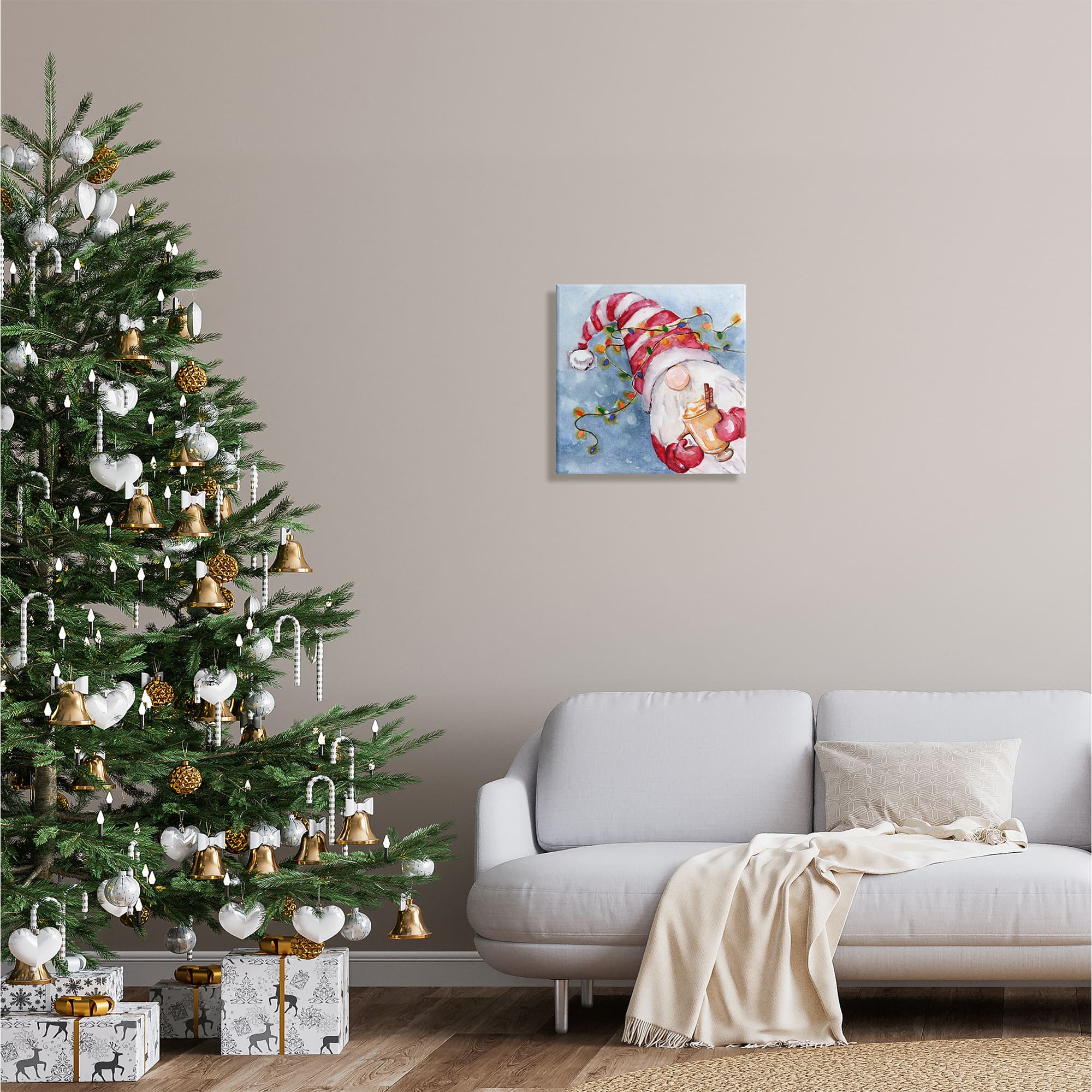 Stupell Industries Santa Gnome Holiday Lights Canvas Wall Art