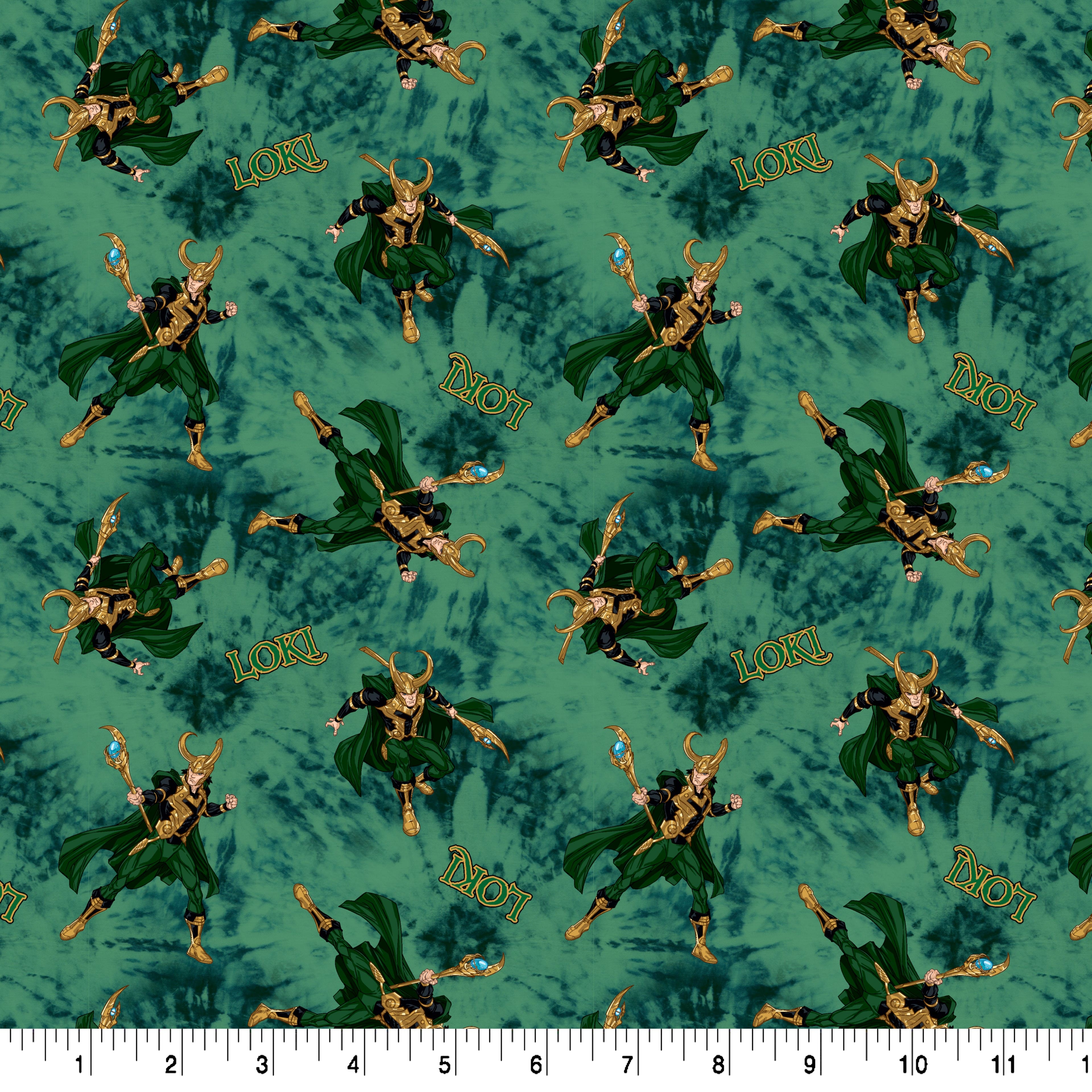 Marvel® Loki Green & Gold Toss Cotton Fabric