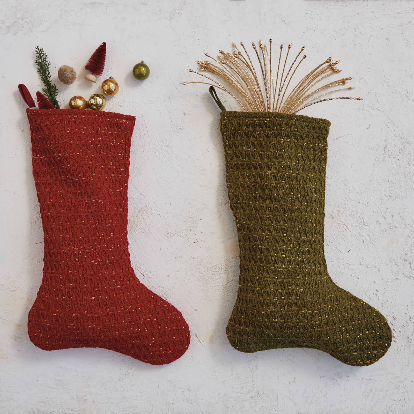 Hello Honey&#xAE; 20&#x22; Green Woven Cotton Stocking D&#xE9;cor