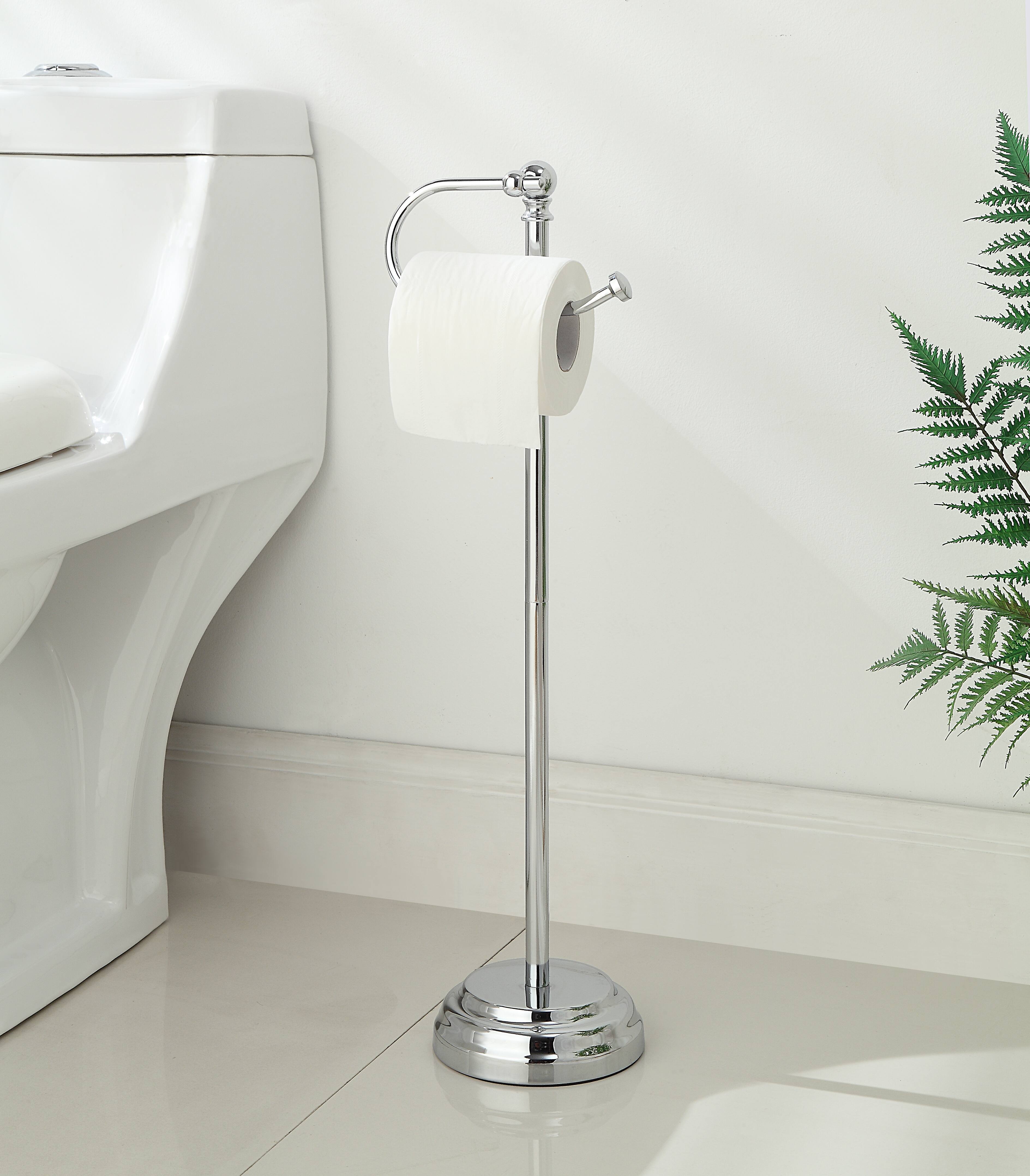 SunnyPoint 23.5&#x22; Chrome Bathroom Free Standing Toilet Tissue Paper Roll Holder Stand