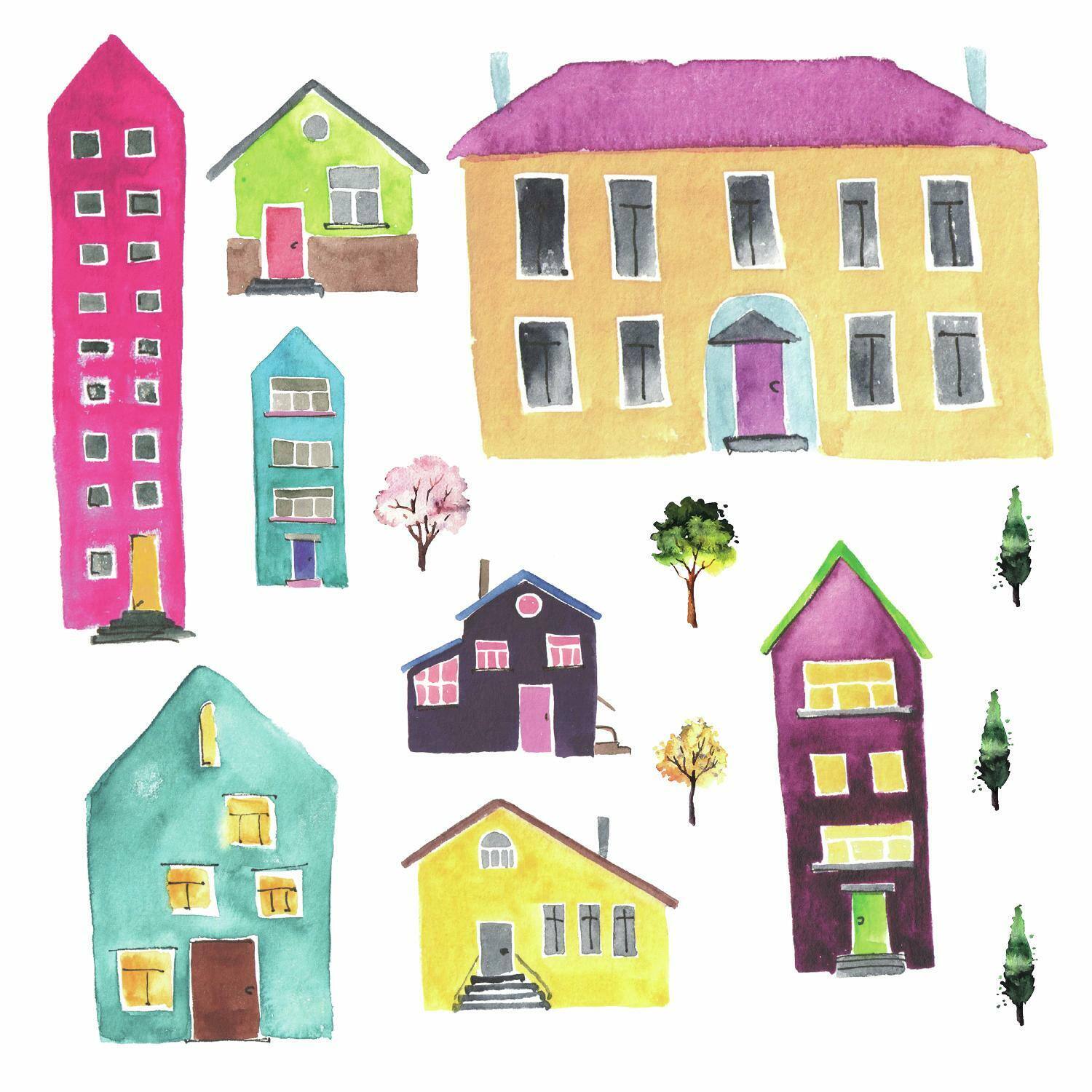 RoomMates Watercolor Village Peel &#x26; Stick Wall Decals