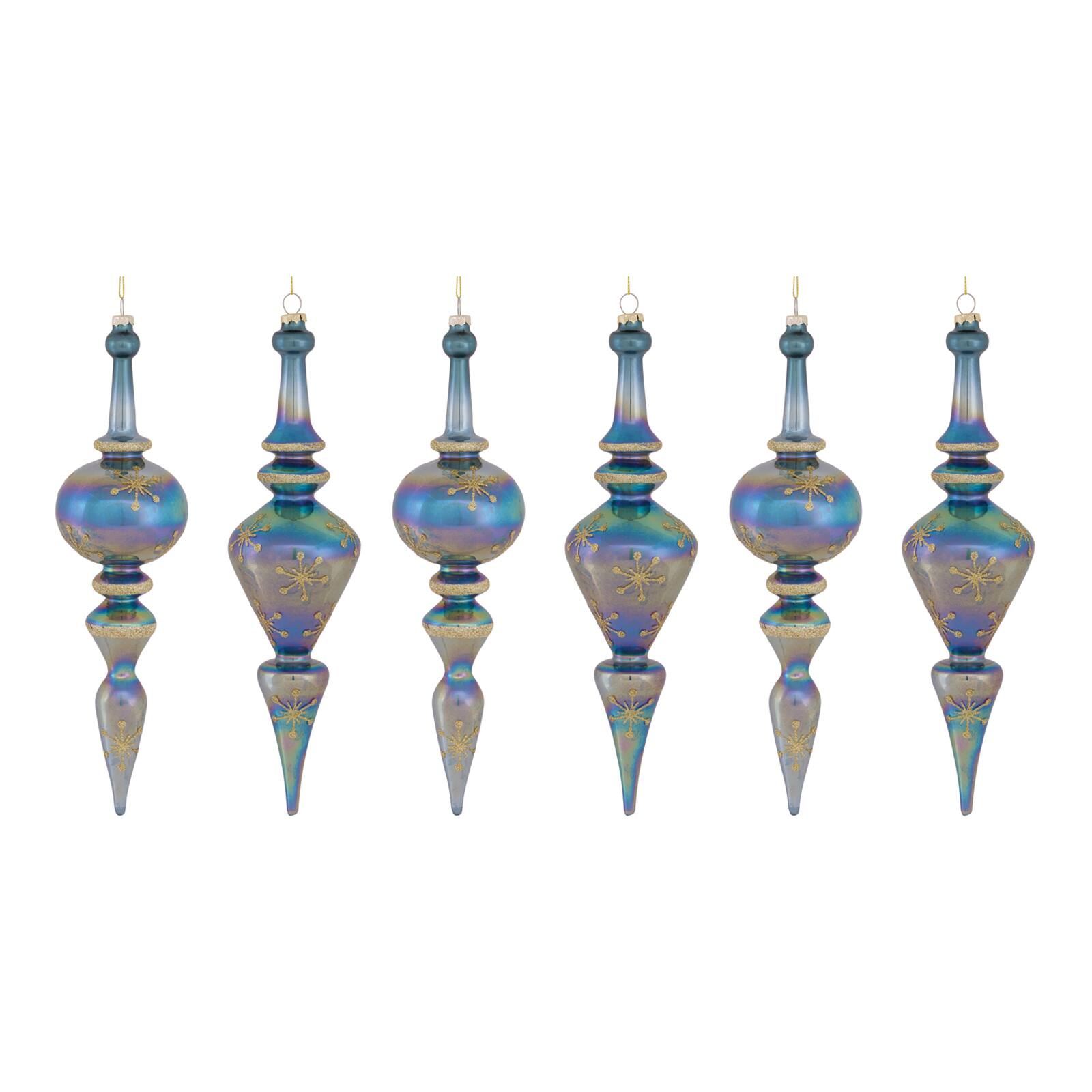 6ct. 13&#x22; Iridescent Glass Finial Drop Ornaments