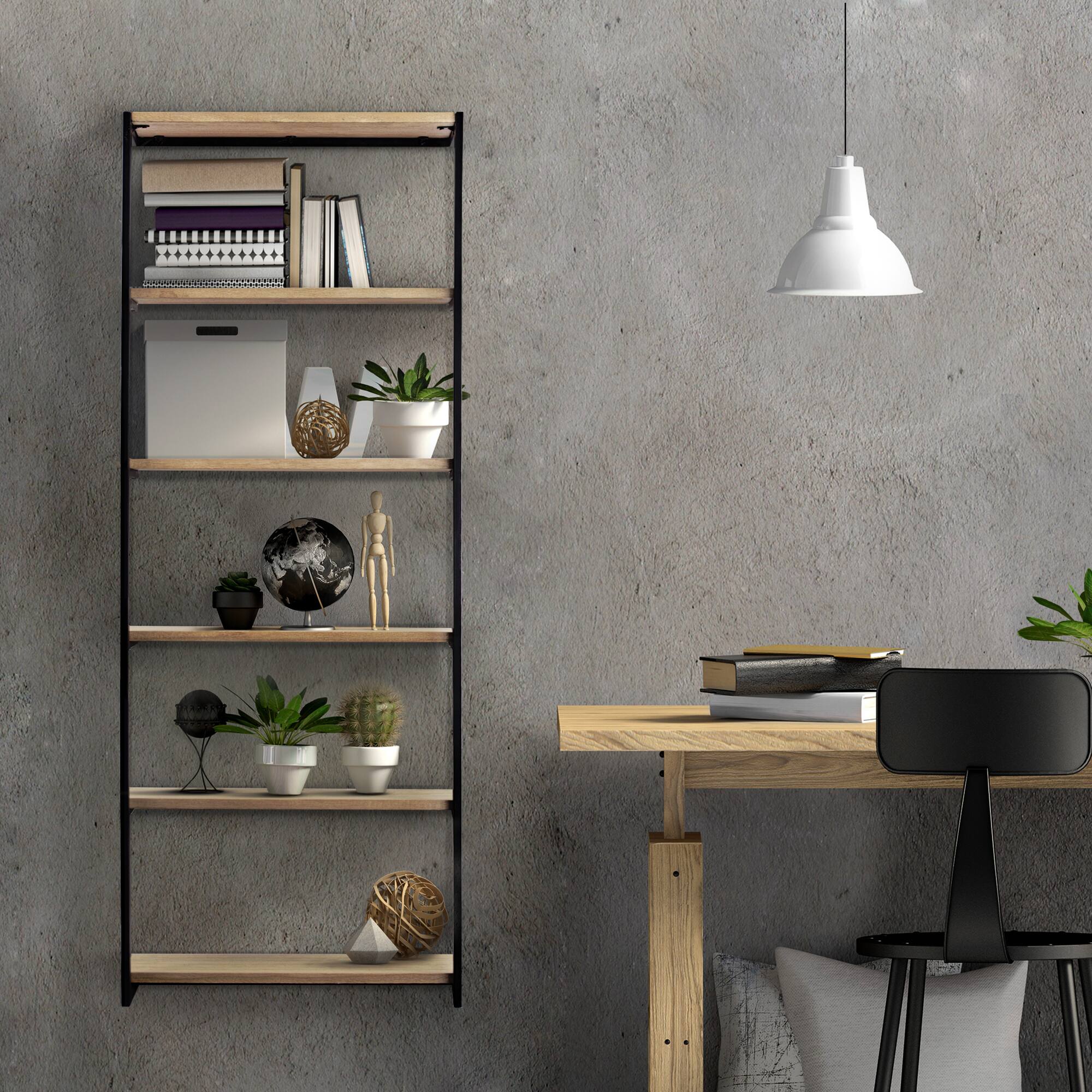 3.5ft. Wood &#x26; Metal 6 Tier Wall Mounted Shelving Unit