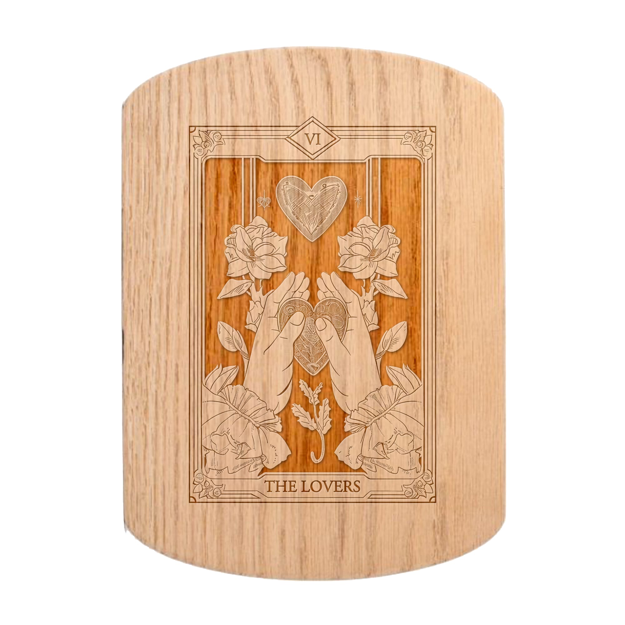 11" x 8" The Lovers Tarot Redwood Oval Cutting Board