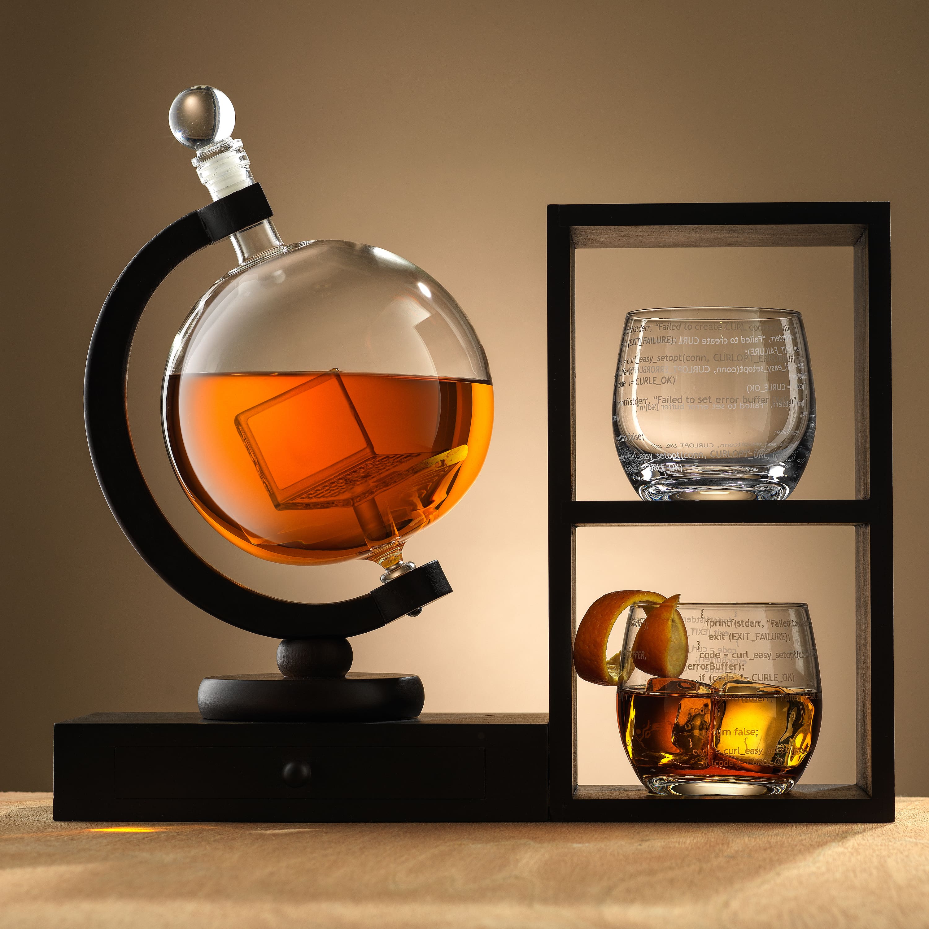JoyJolt&#xAE; Executive Computer 3-Piece Whiskey Decanter &#x26; Glasses Set