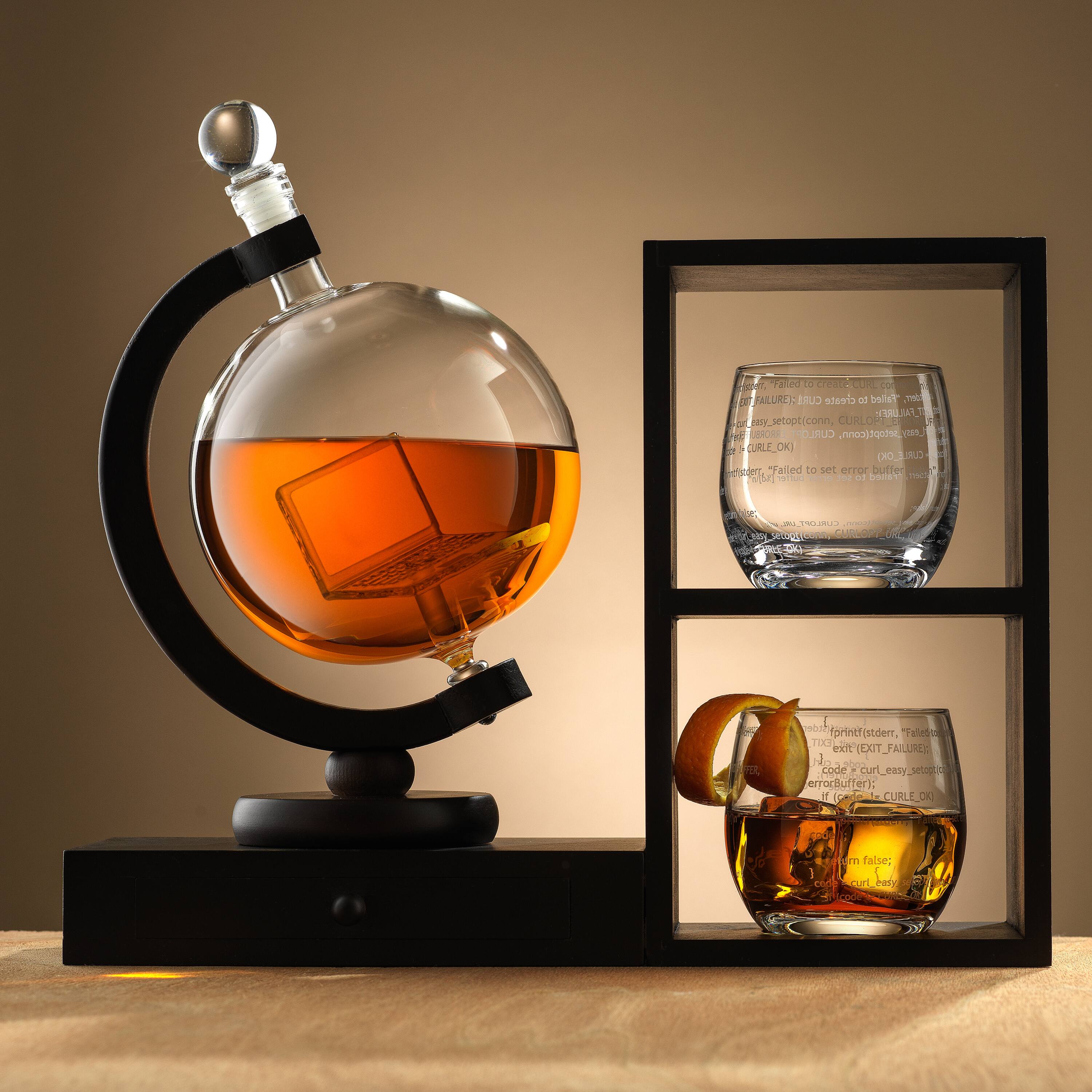 JoyJolt® Executive Computer 3-Piece Whiskey Decanter & Glasses Set