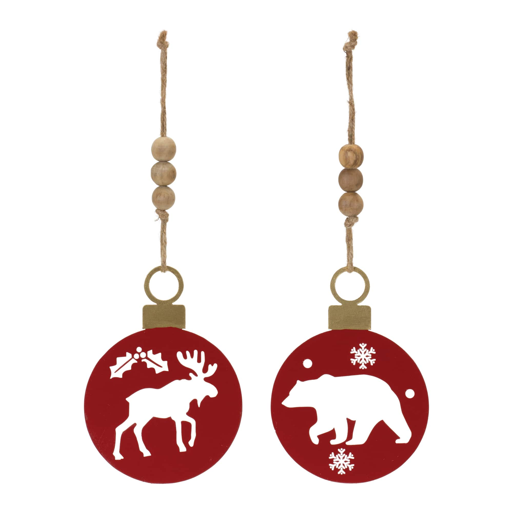 Metal Cut Out Bear &#x26; Moose Ornament Set