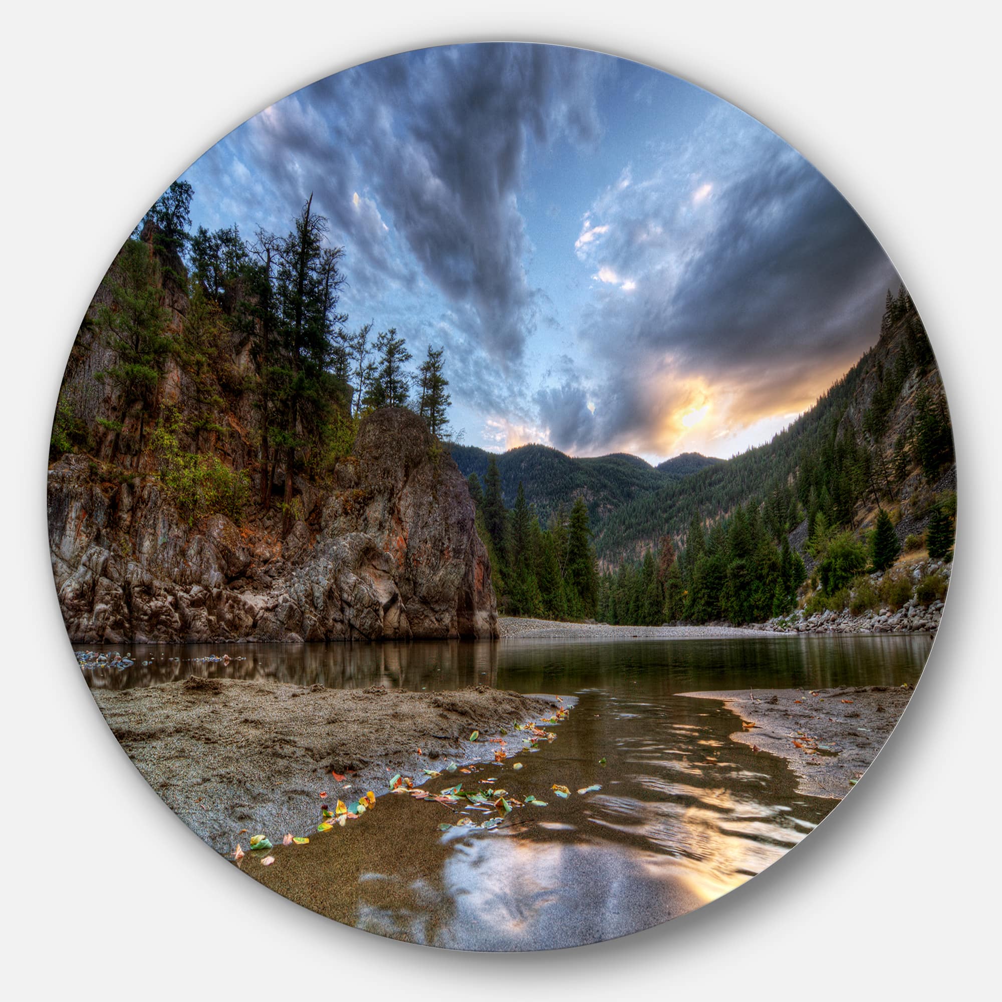 Designart - Peaceful Evening at Mountain Creek' Landscape Metal Circle Wall Art