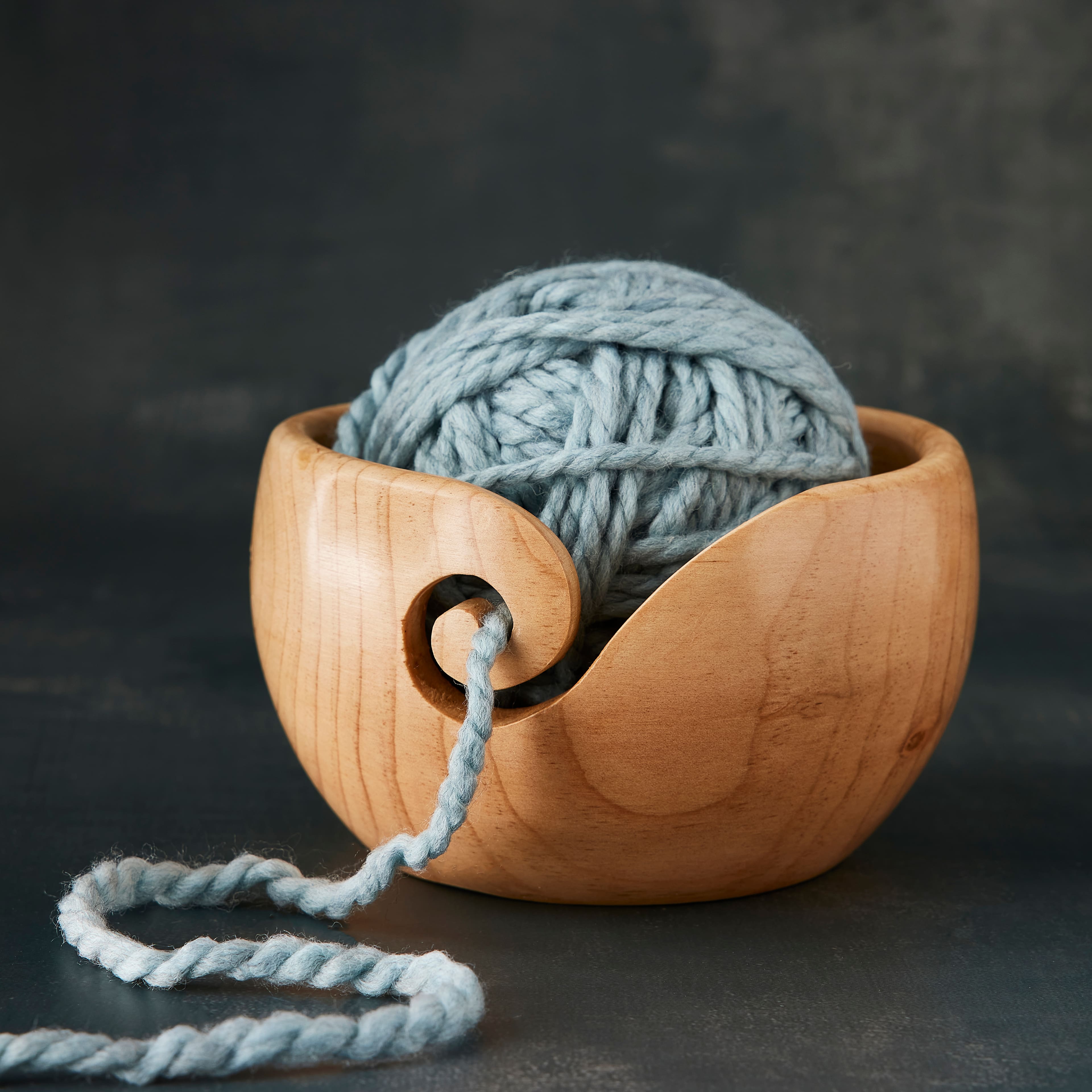 Light & Dark Pinewood Yarn Bowl by Loops & Threads, Size: 5.5, Brown