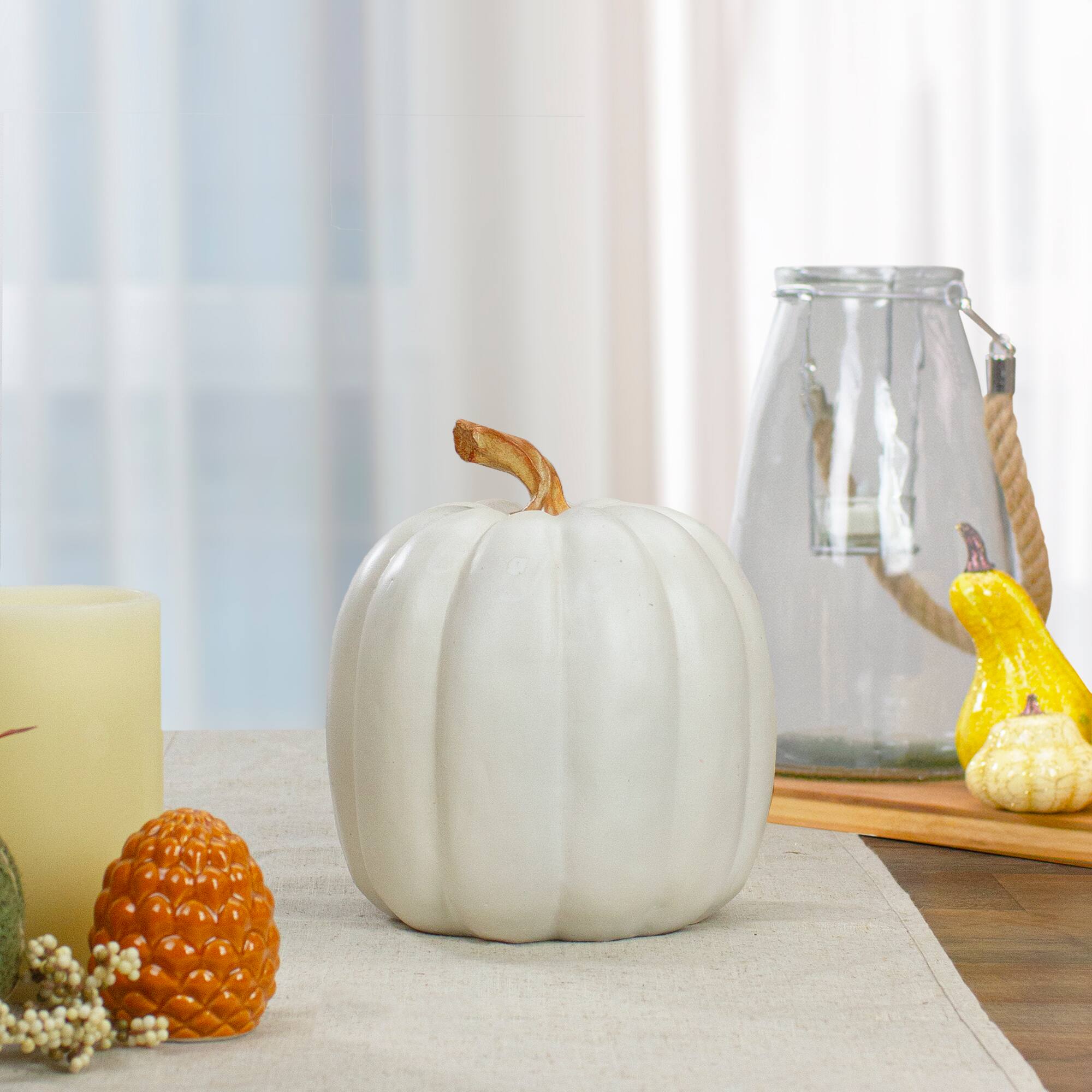 8&#x22; White Pumpkin Autumn Harvest Tabletop Decoration