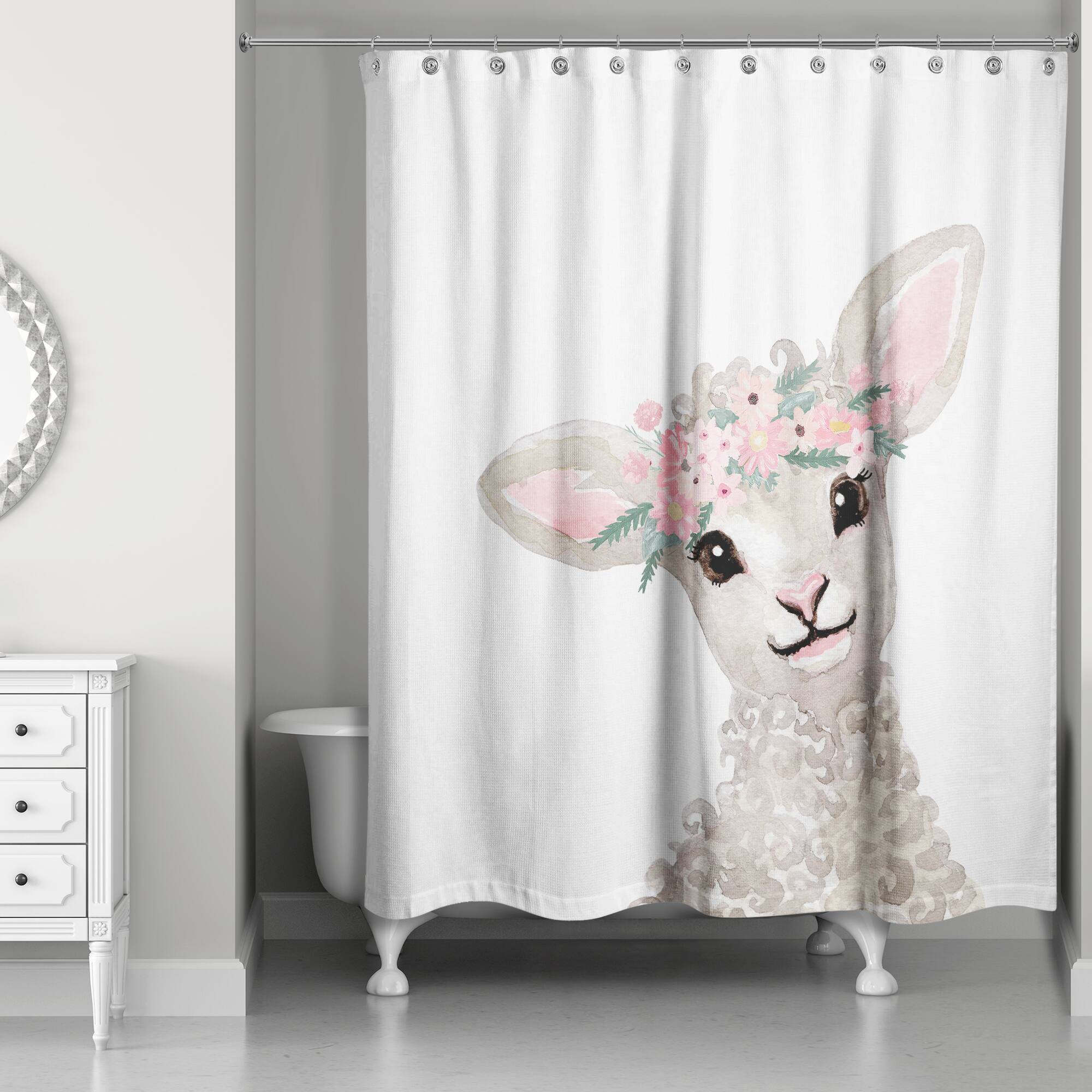 Lamb with Flower Crown 71" x 74" Shower Curtain