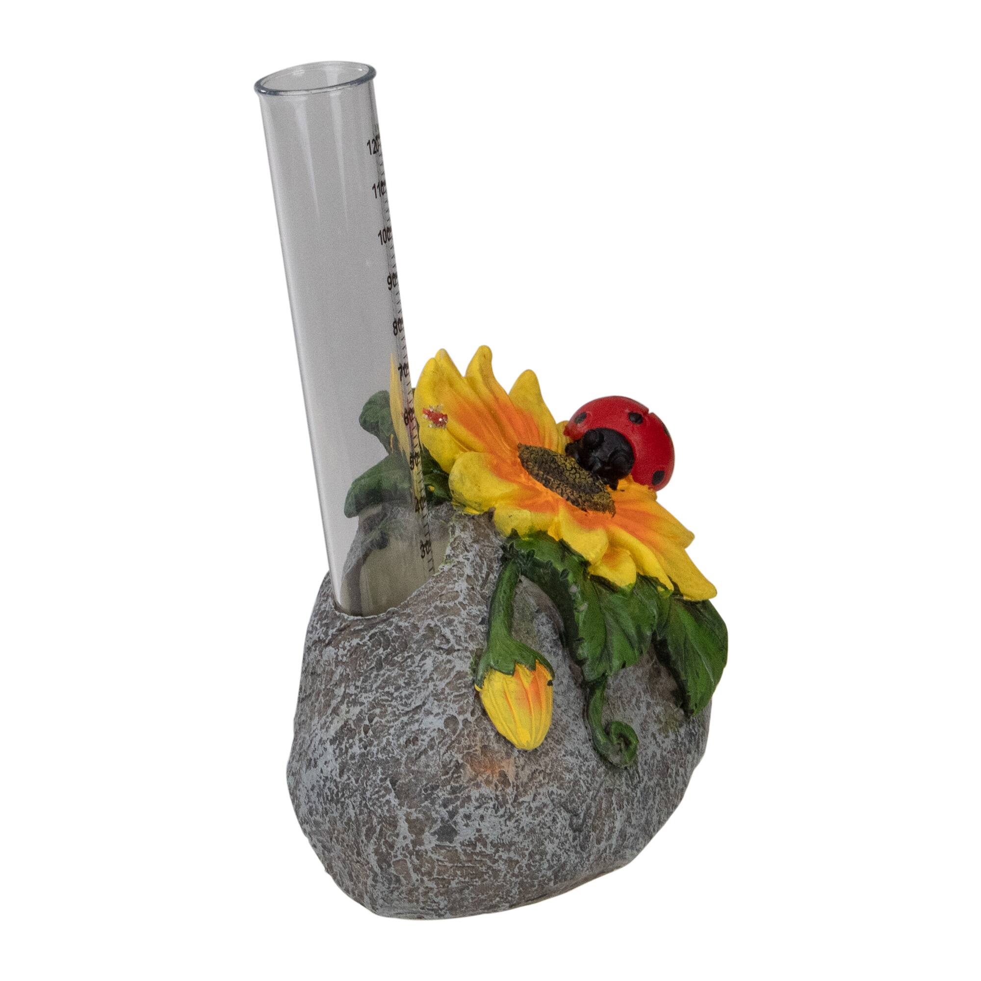 7&#x22; Sunflower &#x26; Ladybug Rock Garden Rain Gauge