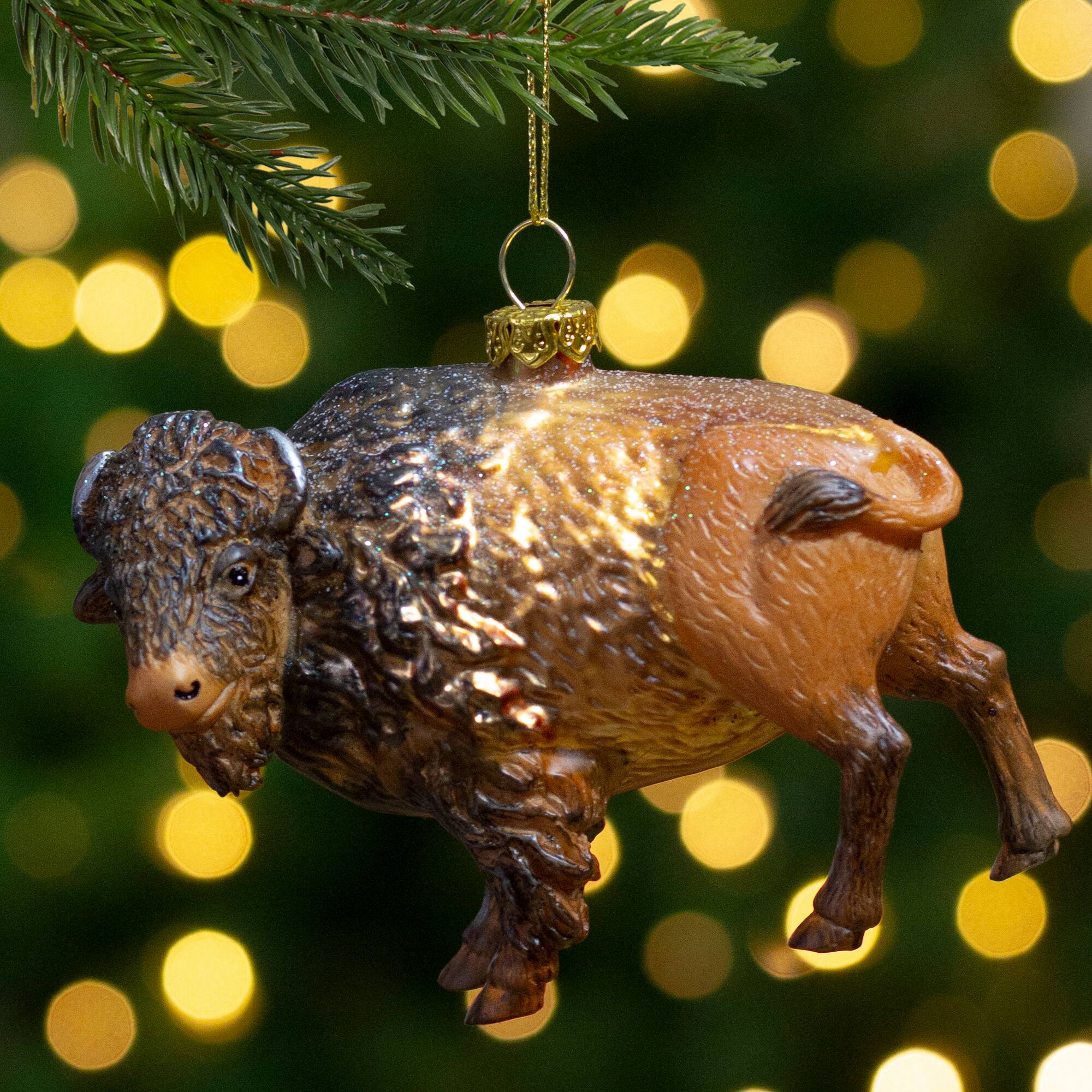 4.25" Brown & Black Glass Bison Ornament