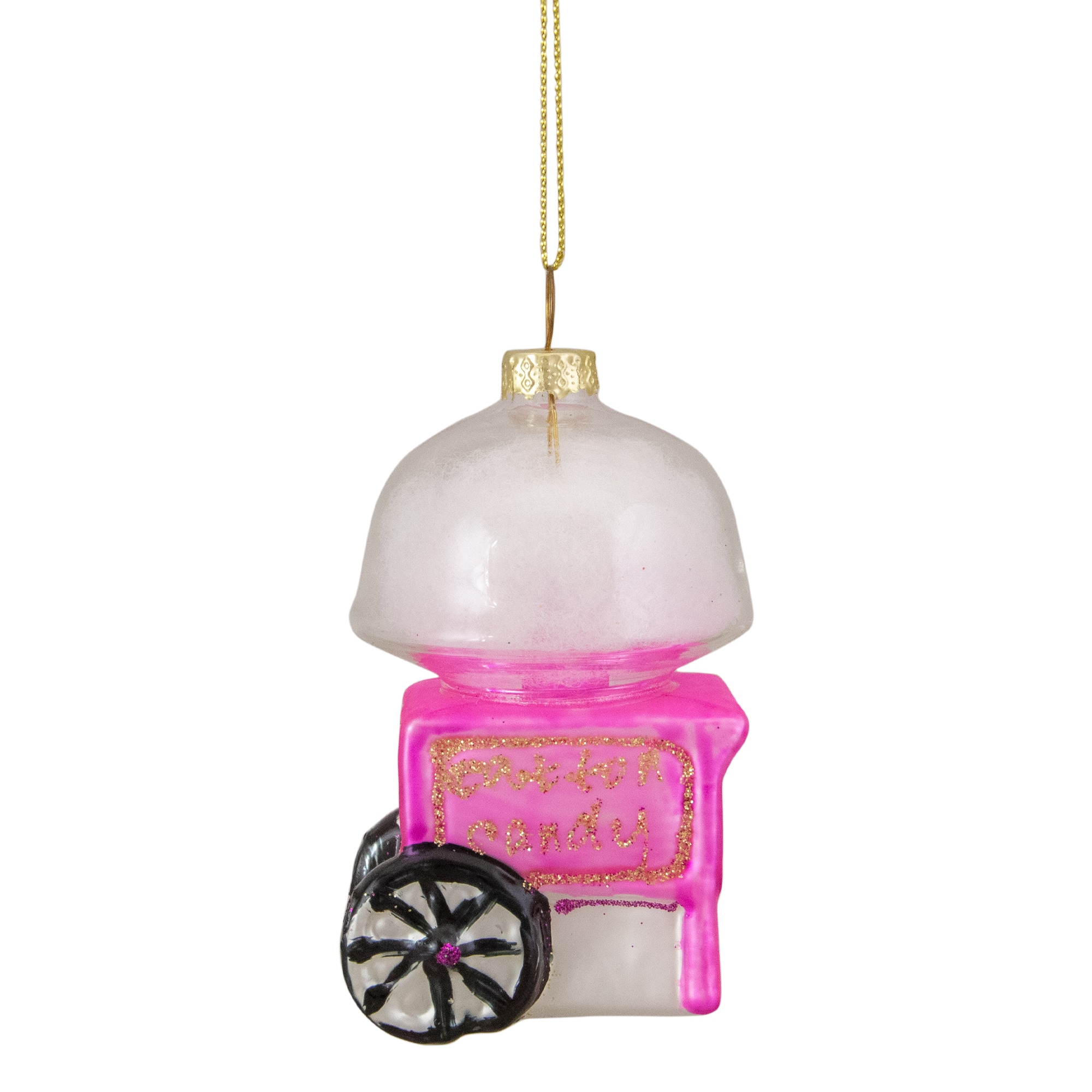 3.5&#x22; Pink, White &#x26; Gold Cotton Candy Machine Glass Christmas Ornament