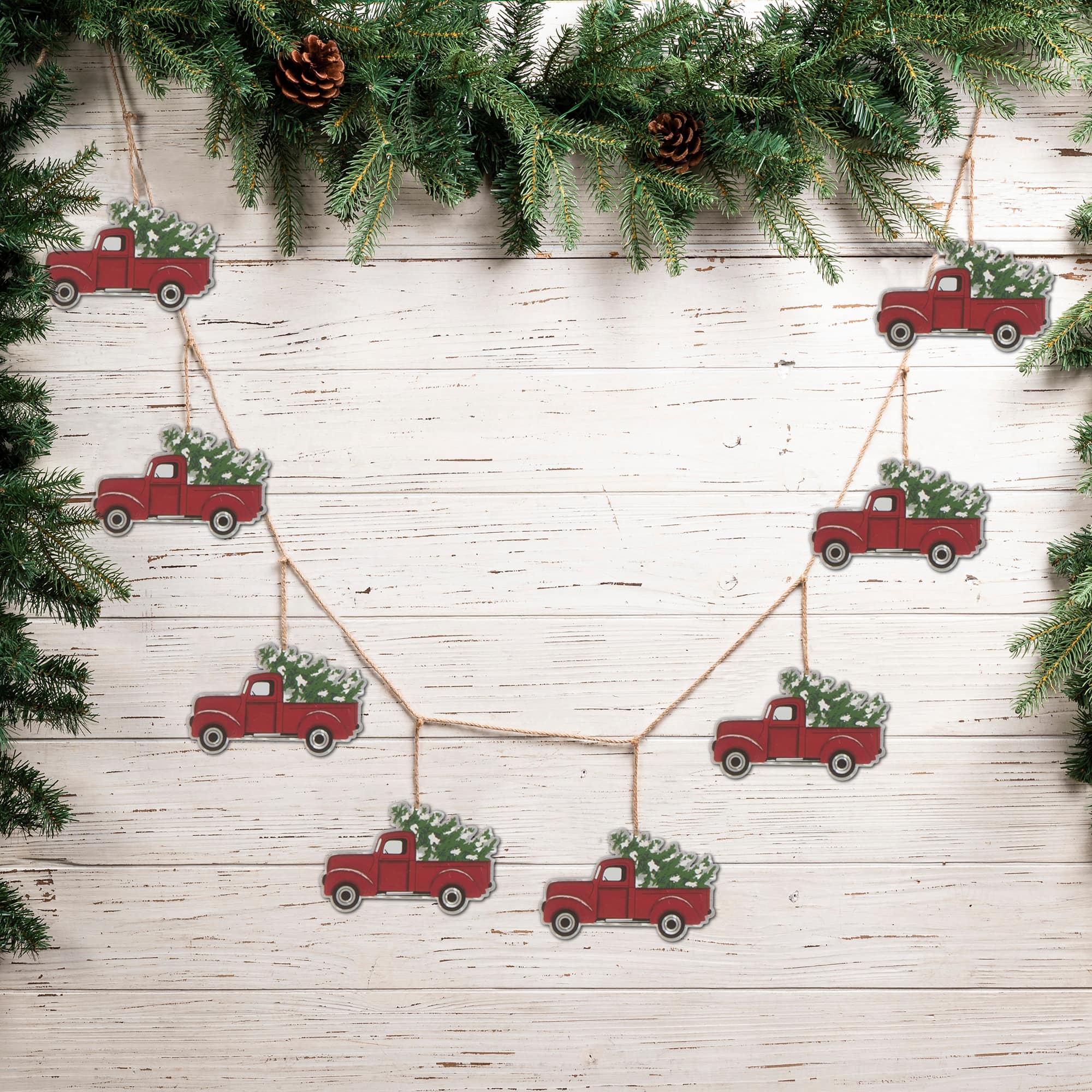 Glitzhome® 6ft. Christmas Red Truck Garland, 2ct.