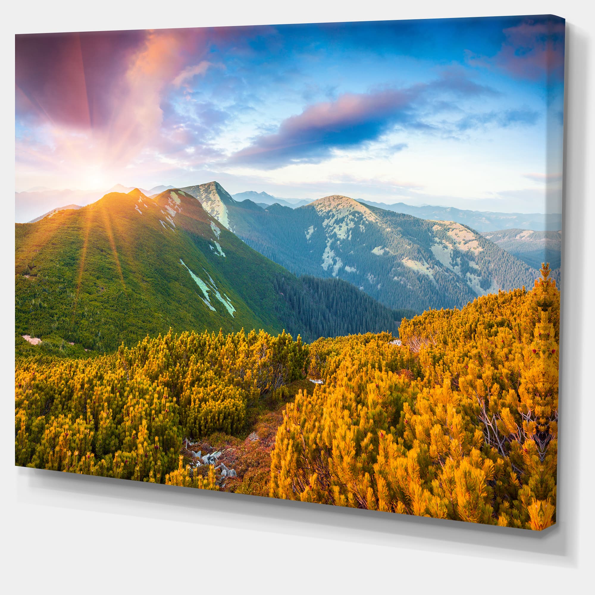 Designart - Bright Sunrise in Carpathian Mountains - Landscape Canvas Art Print