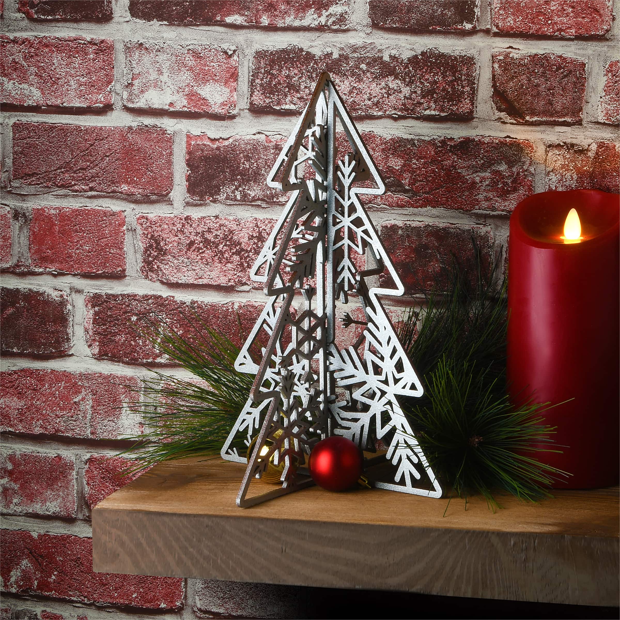 10" & 7" Silver Wood Christmas Trees Table Décor