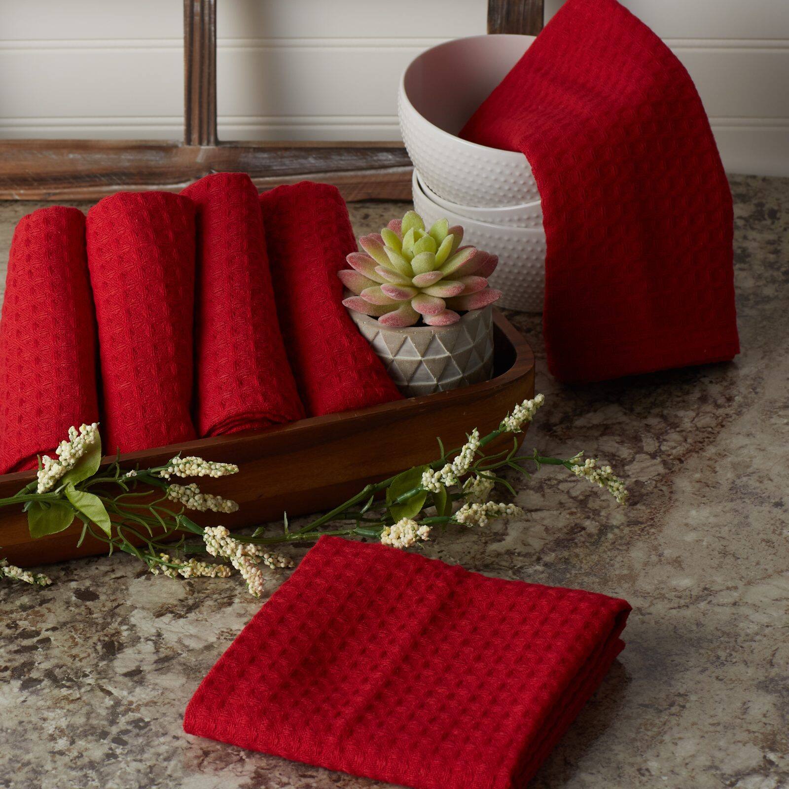 DII® Red Recycled Cotton Waffle Dish Towels, 6ct.