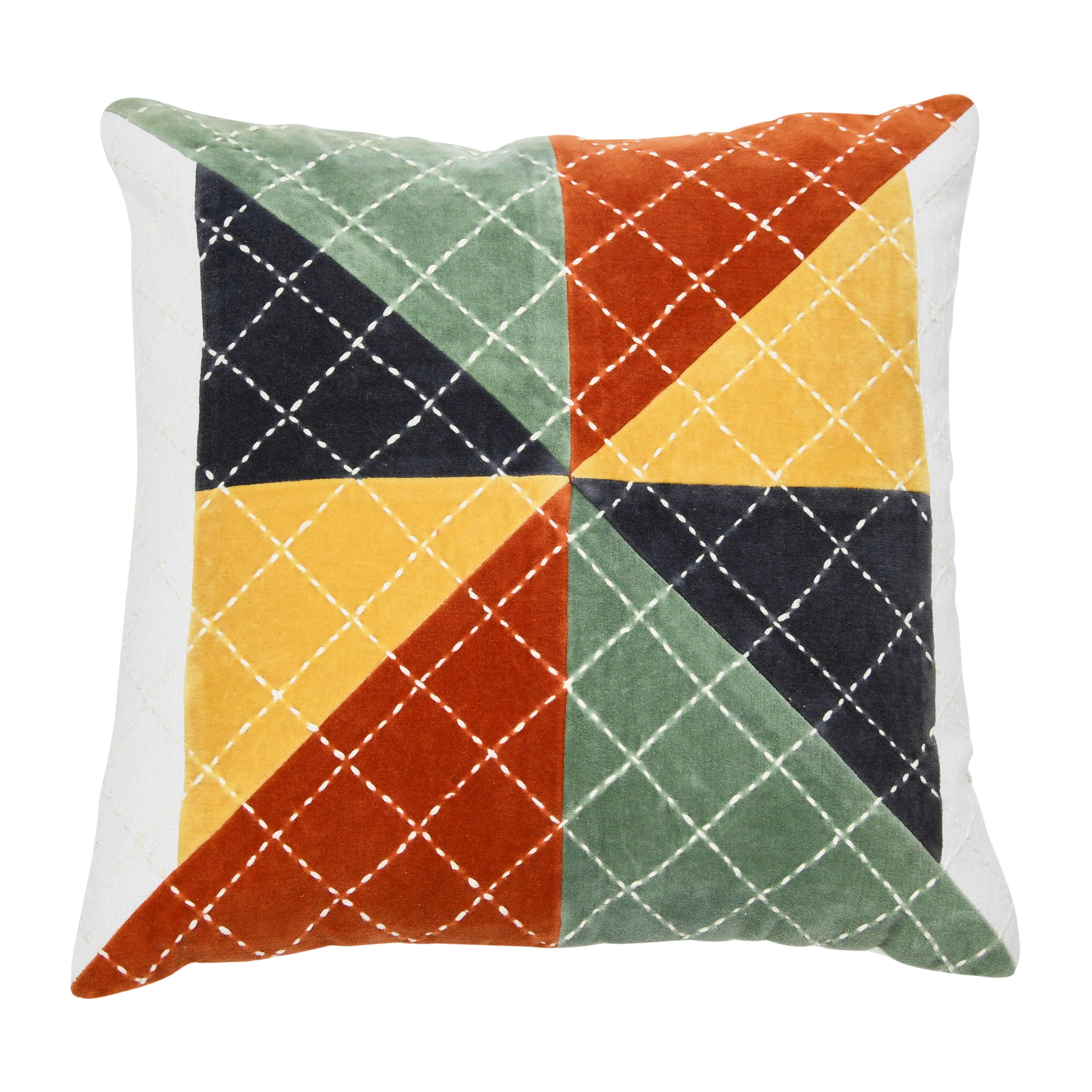 Hello Honey® Multicolor Velvet Patchwork Pillow with Kantha Stitch