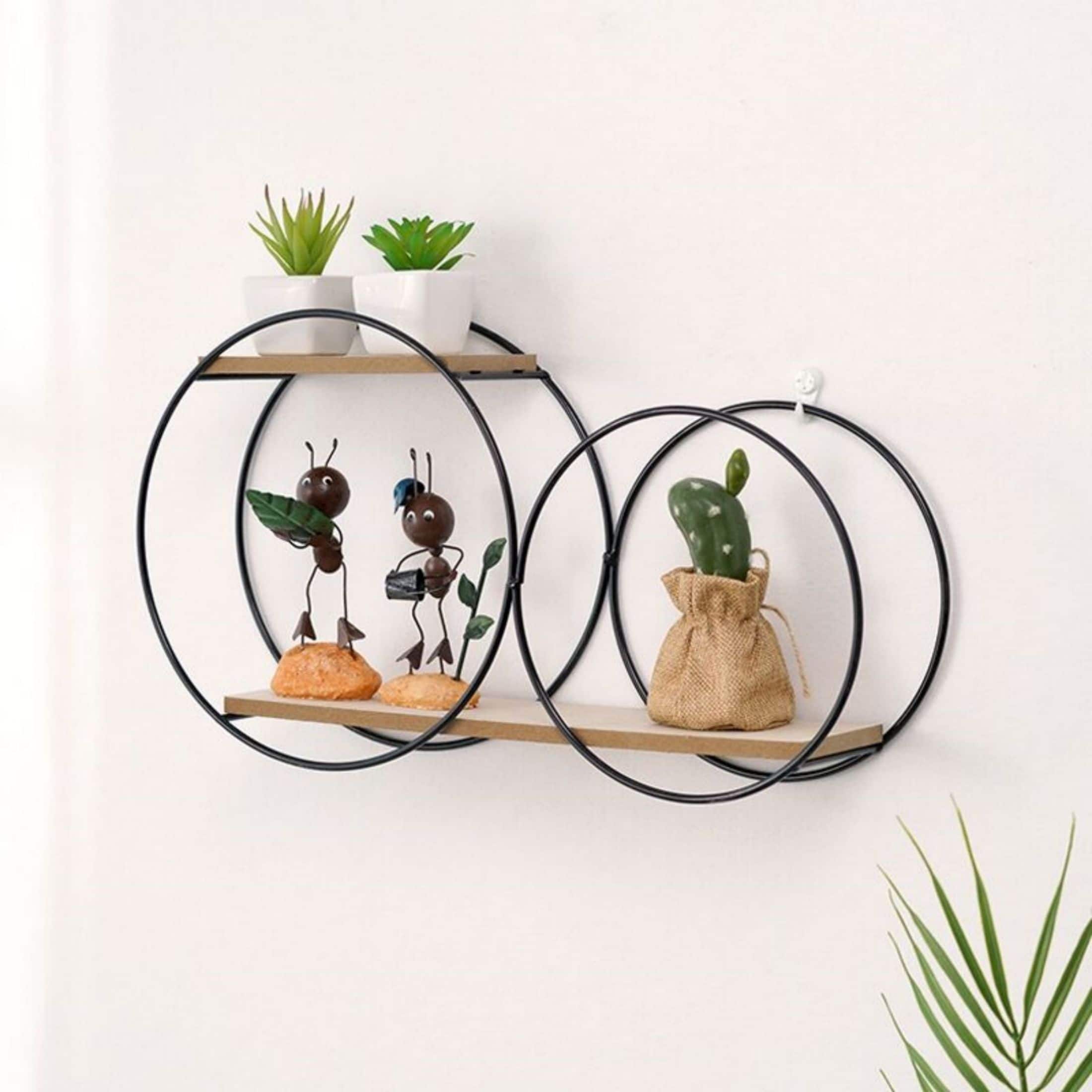 Black Wall Mounted 2-Tier Circular Floating Shelves