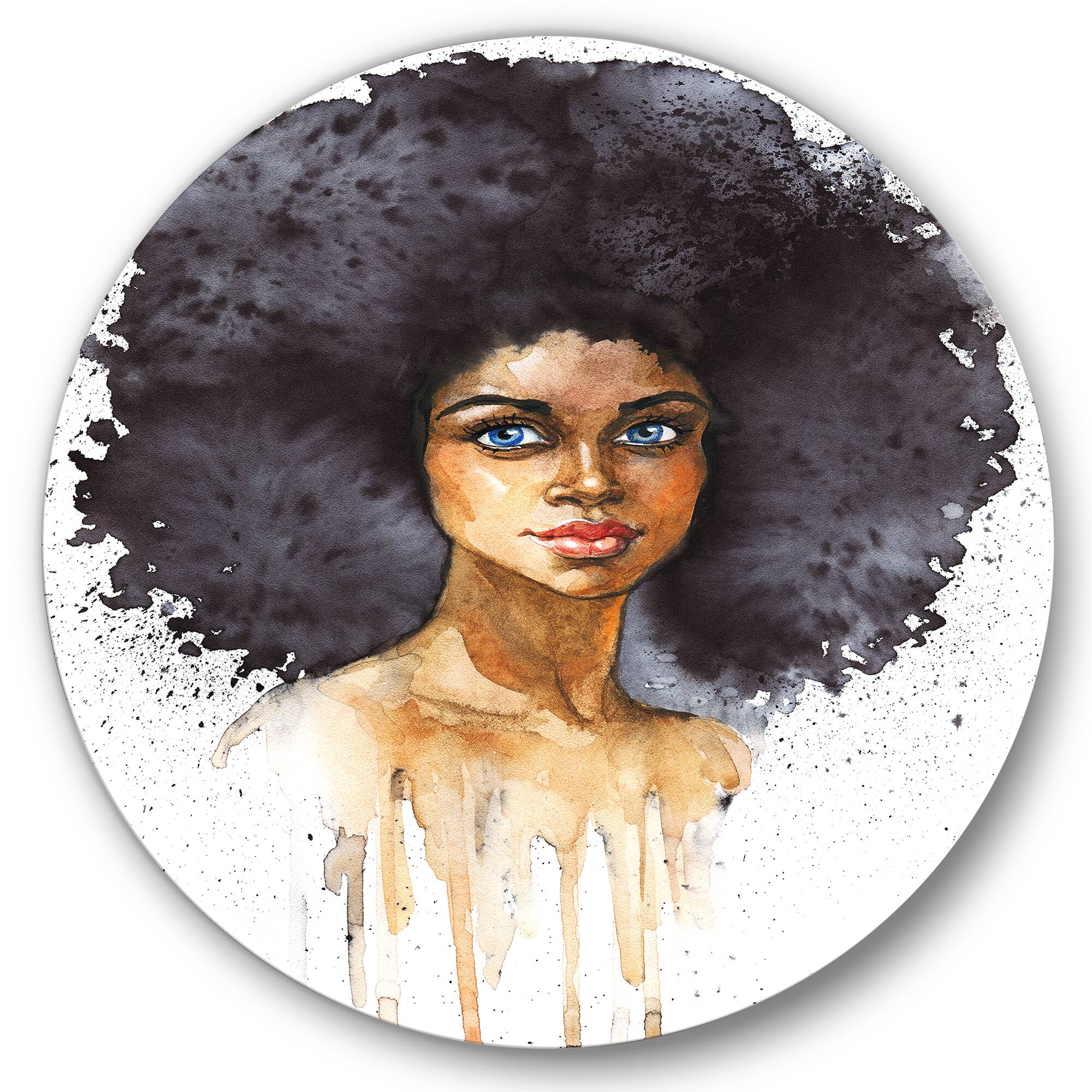 Designart - Portrait of African American Woman X - Modern Metal Circle Wall Art