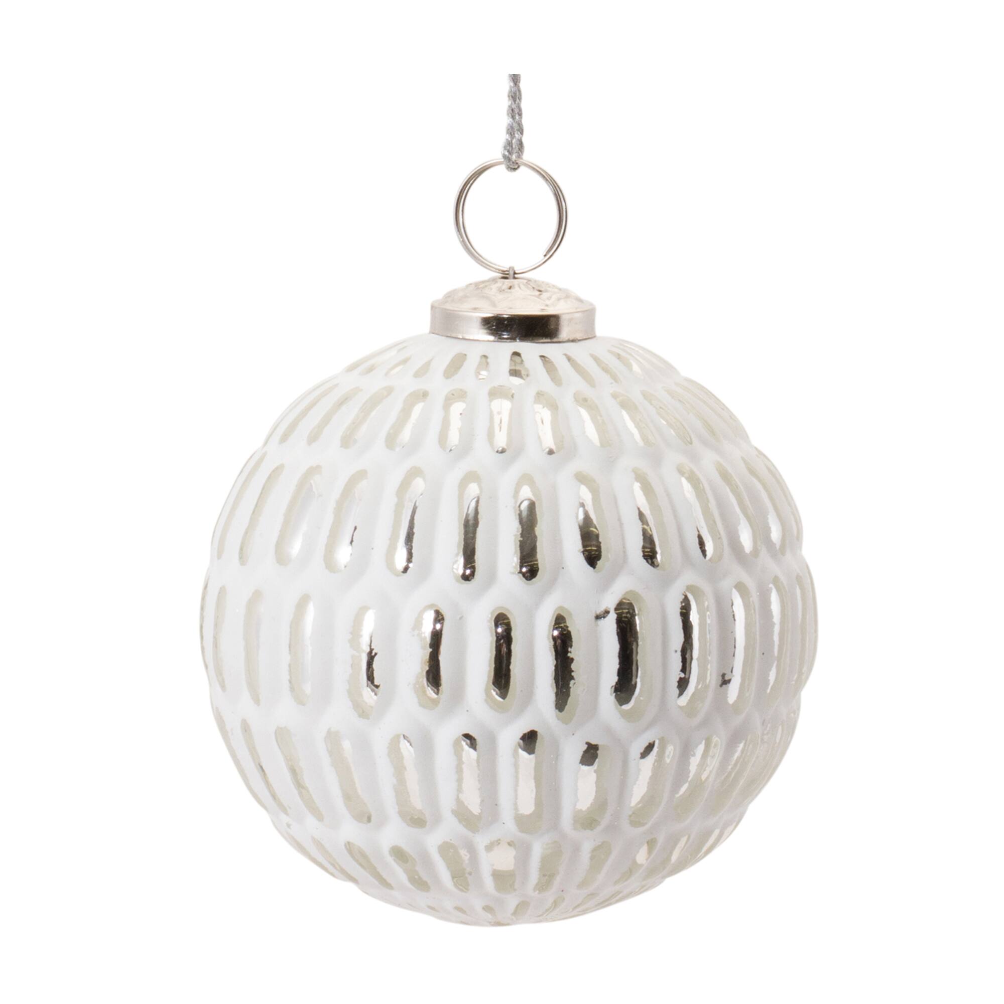 4&#x22; Frosted Glass Ball Ornament Set