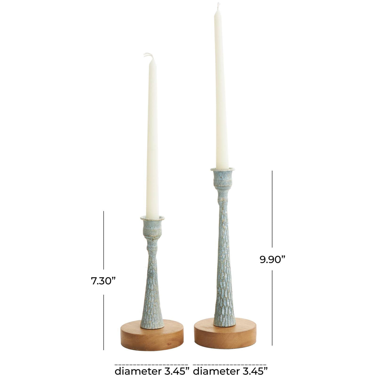 Light Blue Metal Textured Tapered Candle Holder Set