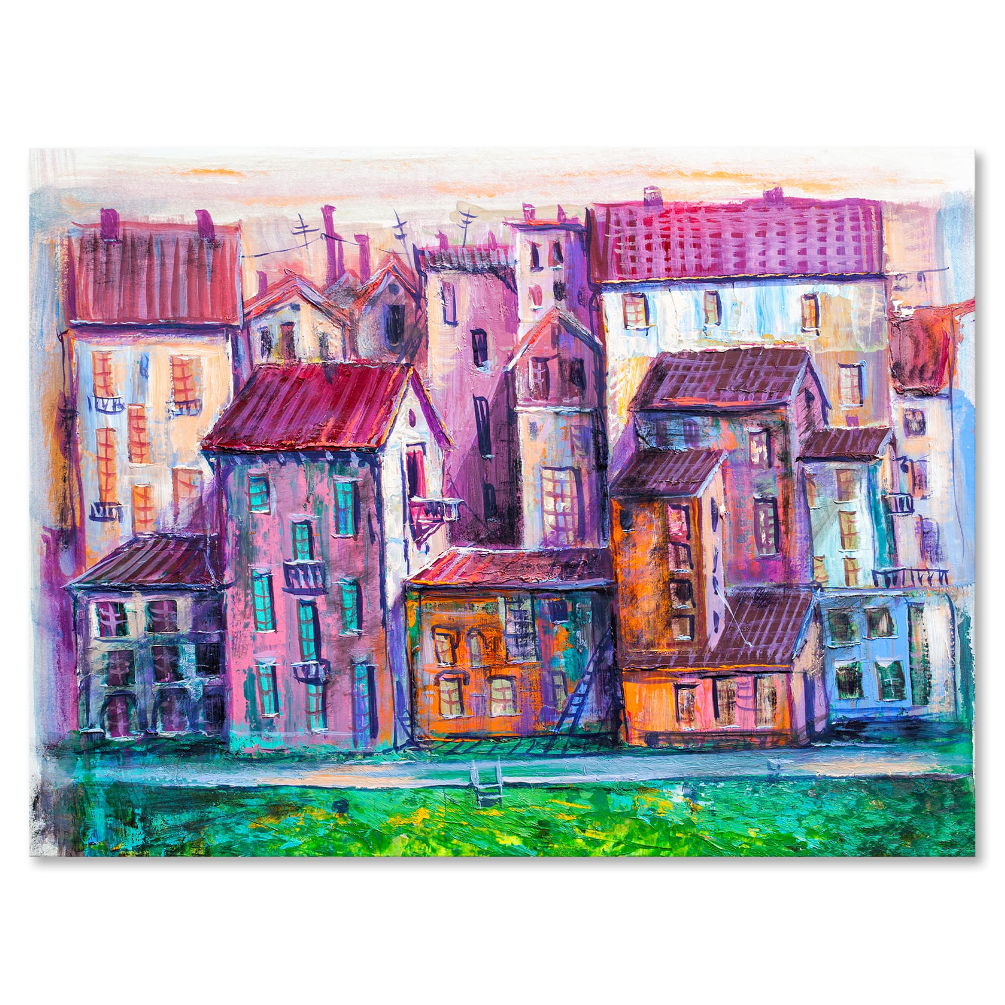 Designart - Street With Colorful Old Homes - Modern Canvas Wall Art Print