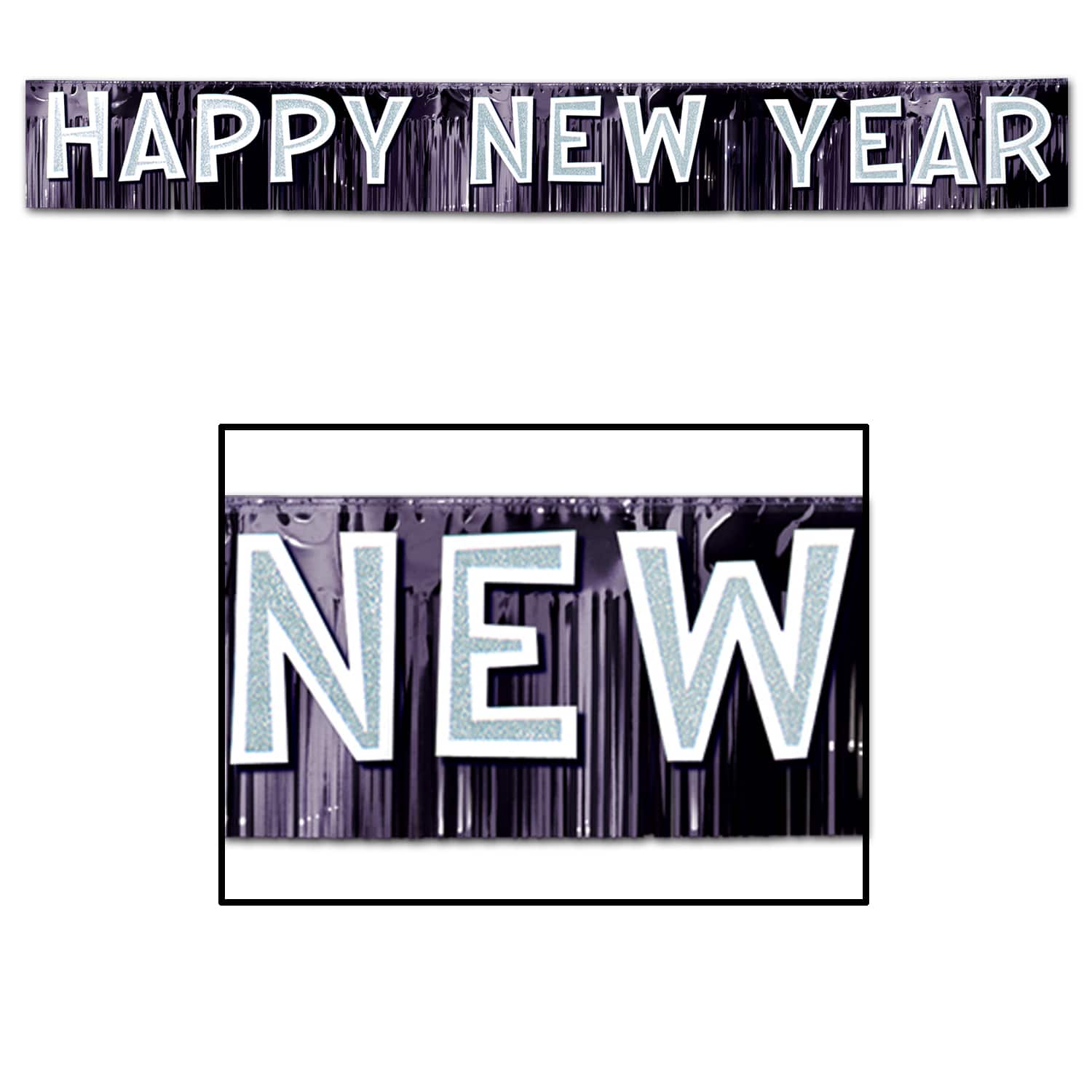 Beistle 9.5ft. Black, Silver & White Happy New Year Metallic Banner