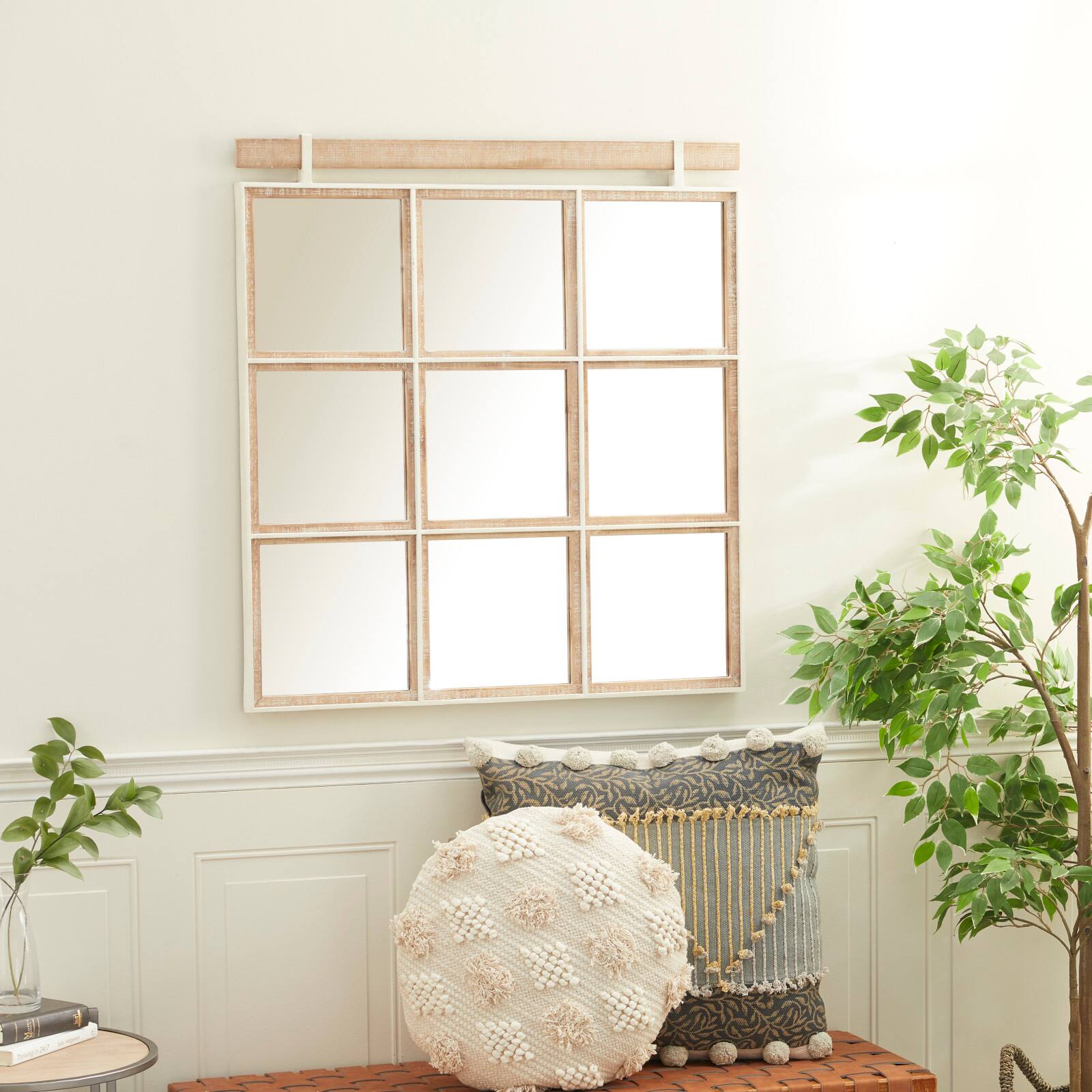 35&#x22; Brown Wood Rustic Wall Mirror