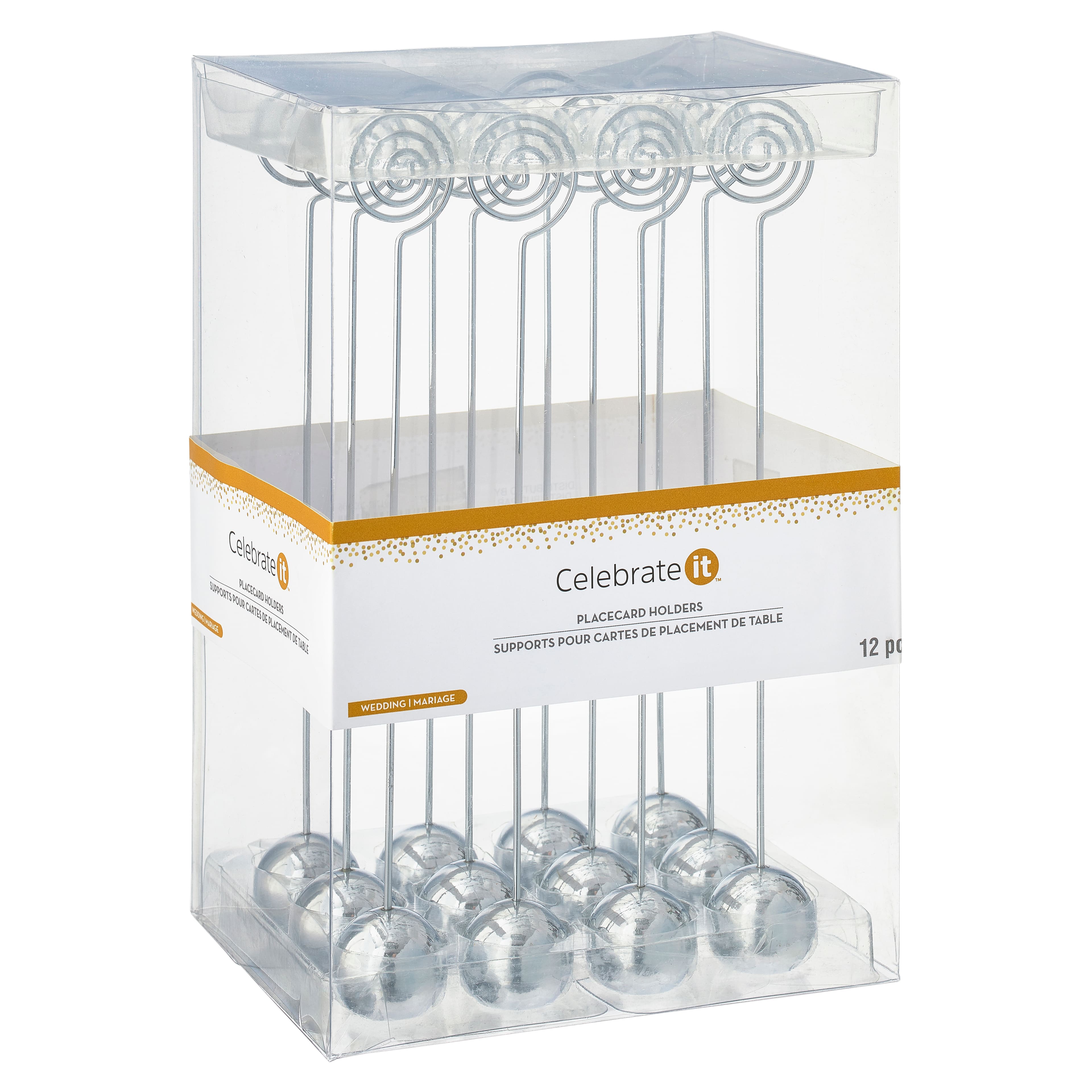6 Packs: 12 ct. (72 total) Silver Ball Place Card Stands by Celebrate It&#x2122; Occasions&#x2122;